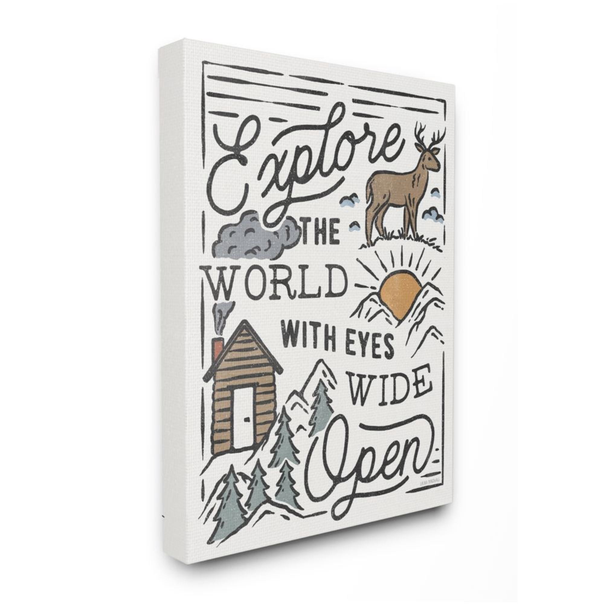 Stupell Industries Explore Eyes Wide Open Phrase Rustic Forest Cabin Design by Laura Marshall, 30" x 40"