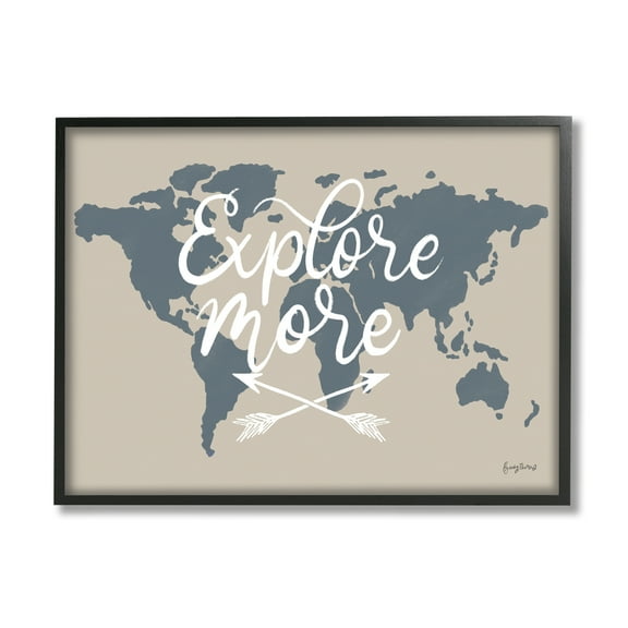 Stupell Industries Explore More Sentiment Crossed Arrows World Map Inspirational Painting Black Framed Art Print Wall Art, 11 x 14