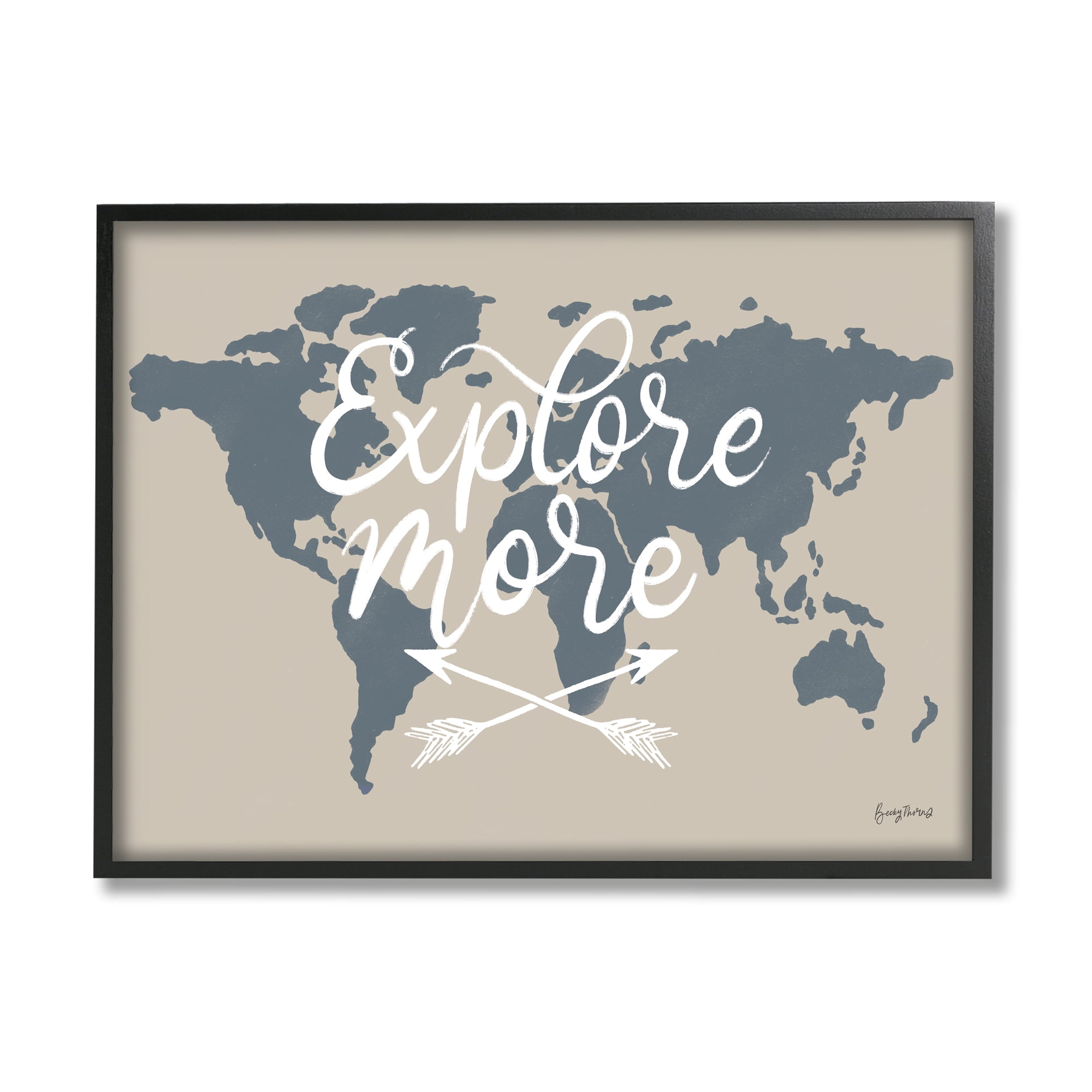 Stupell Industries Explore More Sentiment Crossed Arrows World Map Inspirational Painting Black Framed Art Print Wall Art, 16 x 20