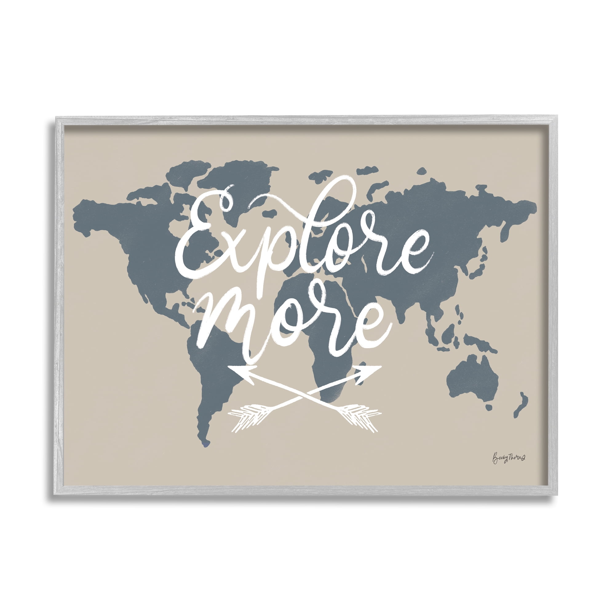 Stupell Industries Explore More Sentiment Crossed Arrows World Map Inspirational Painting Gray Framed Art Print Wall Art, 16 x 20