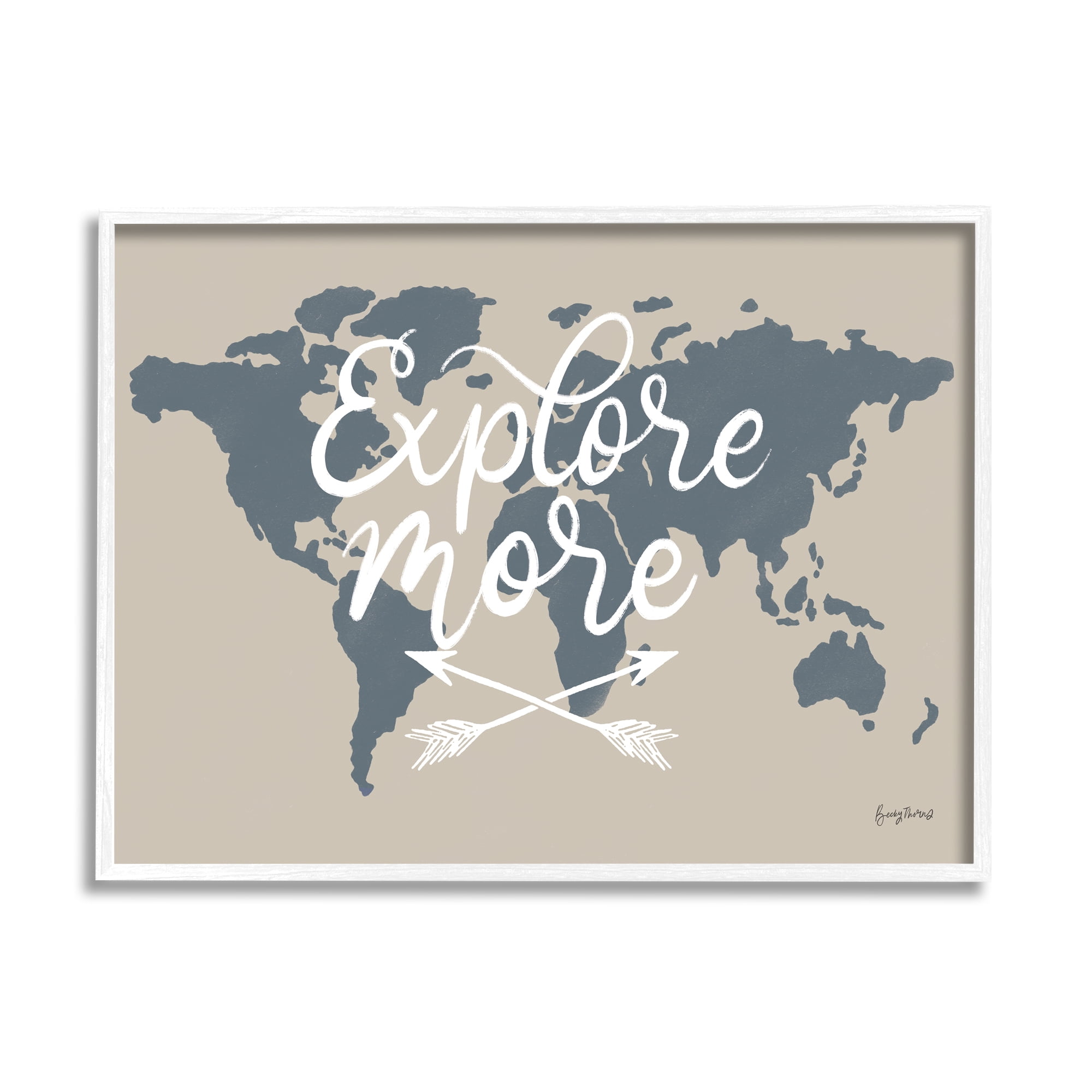Stupell Industries Explore More Sentiment Crossed Arrows World Map Inspirational Painting White Framed Art Print Wall Art, 16 x 20