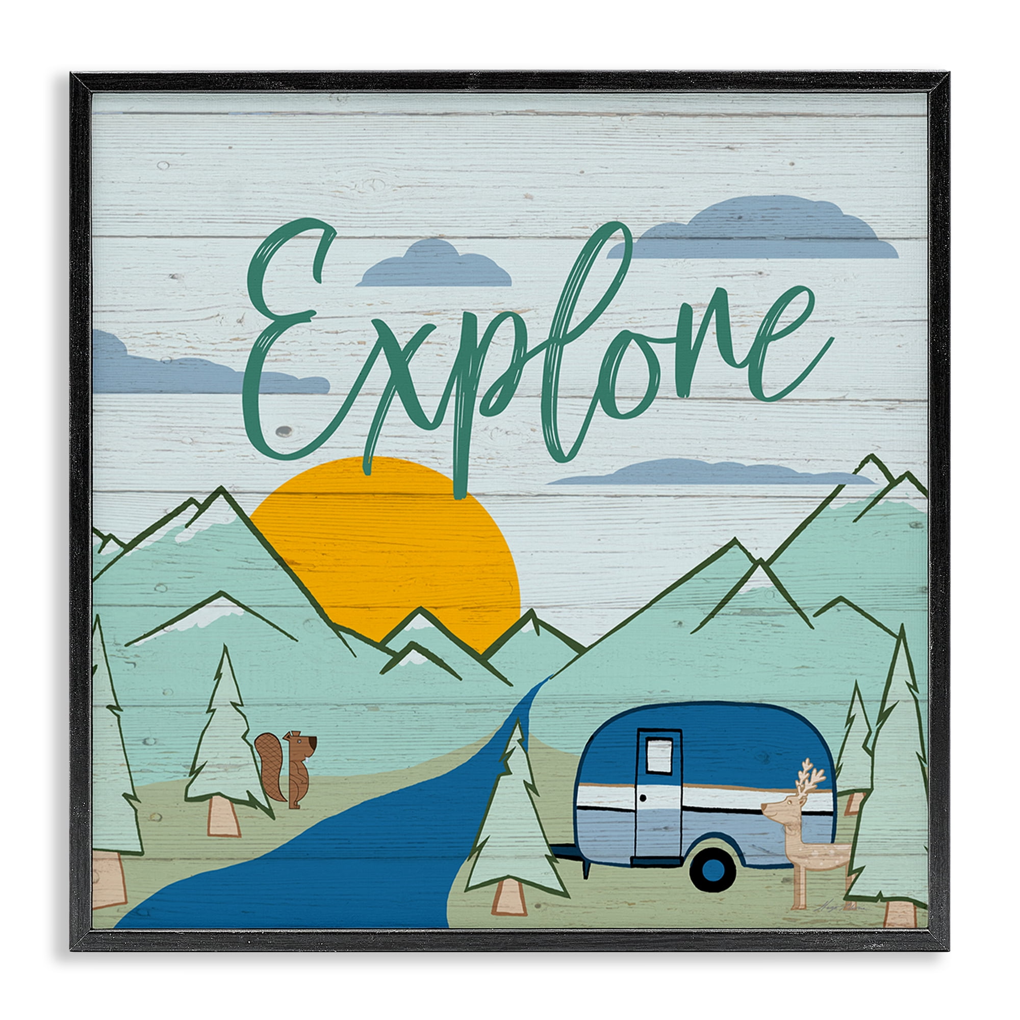 Stupell Industries Explore Rustic Adventure Landscape & Nature Painting Black Framed Art Print Wall Art, 12 x 12