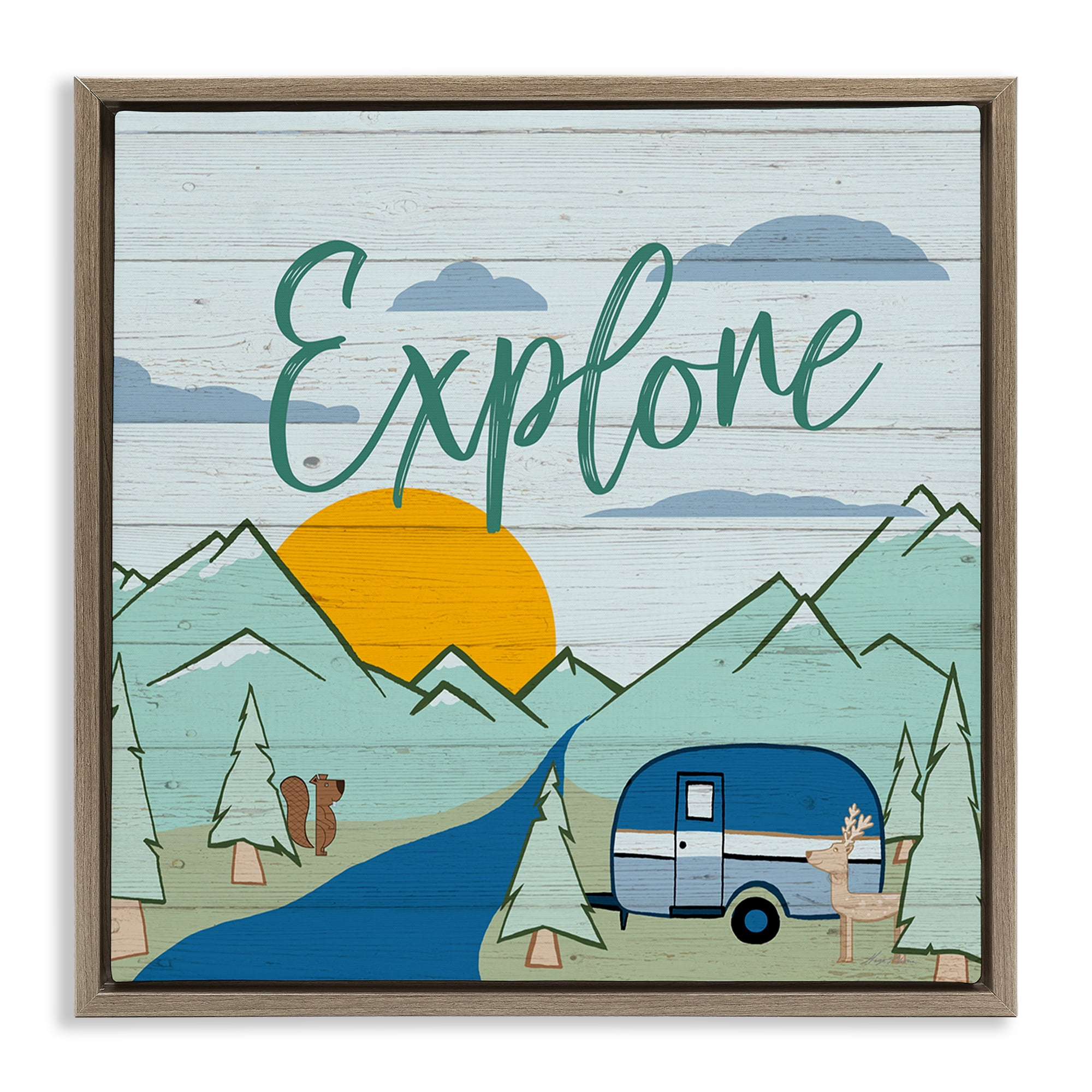 Stupell Industries Explore Rustic Adventure Landscape & Nature Painting Brown Floater Framed Canvas Art Print Wall Art, 25 x 25