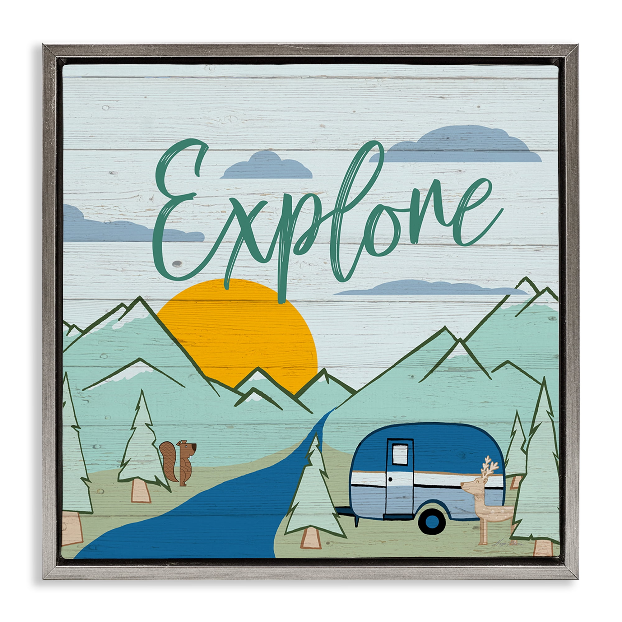 Stupell Industries Explore Rustic Adventure Landscape & Nature Painting Gray Floater Framed Canvas Art Print Wall Art, 18 x 18