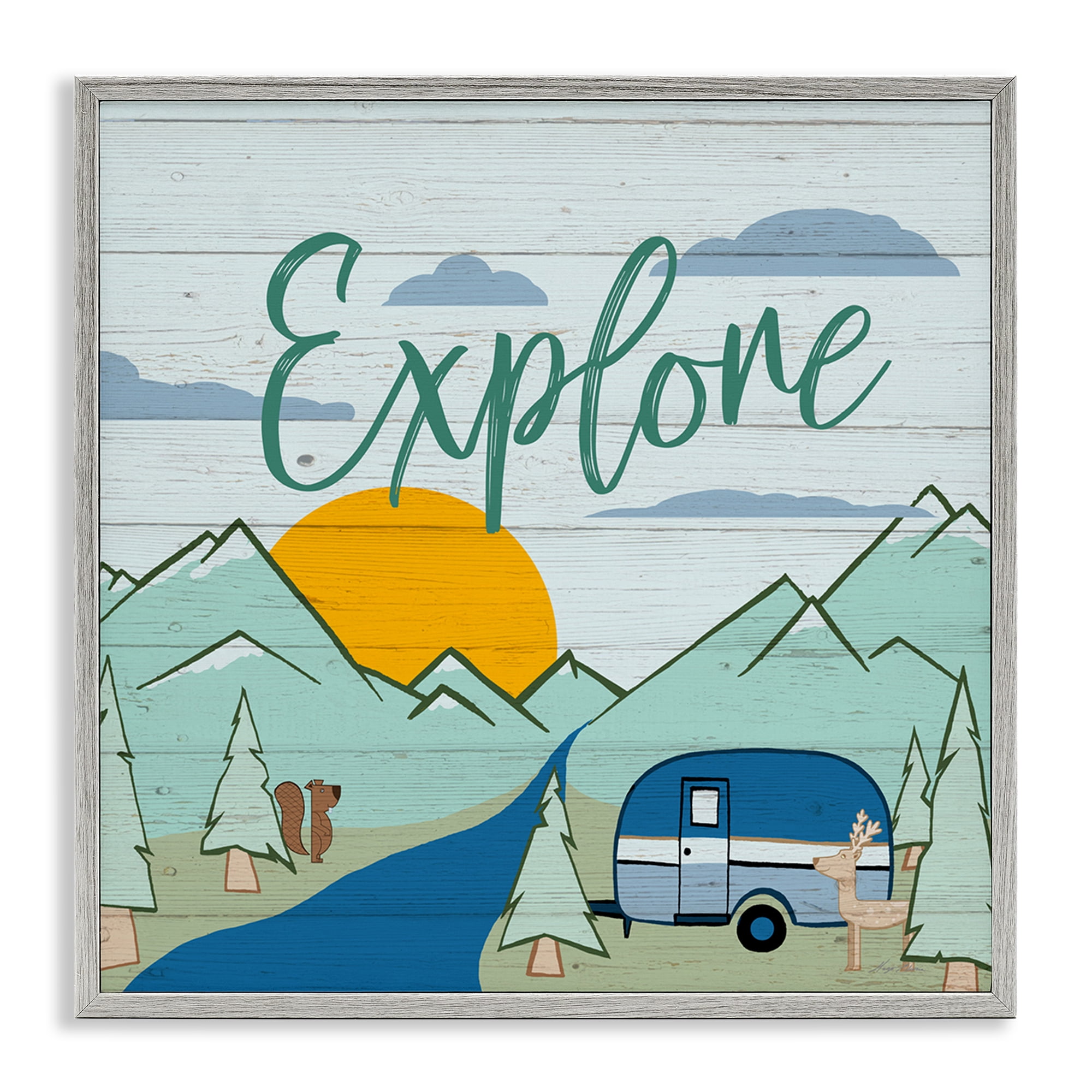 Stupell Industries Explore Rustic Adventure Landscape & Nature Painting Gray Framed Art Print Wall Art, 24 x 24