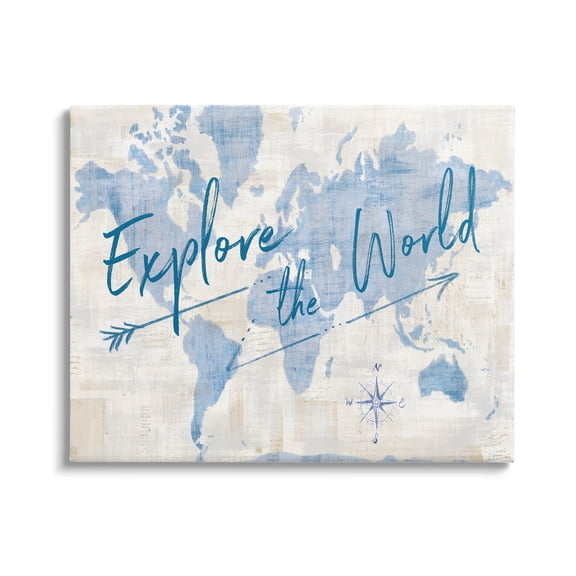 Stupell Industries Explore The World Motivational Map Graphic Art Gallery Wrapped Canvas Print Wall Art, Design by Sue Schlabach