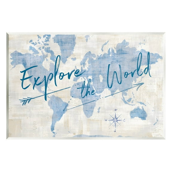 Stupell Industries Explore The World Motivational Map Graphic Art Unframed Art Print Wall Art, Design by Sue Schlabach