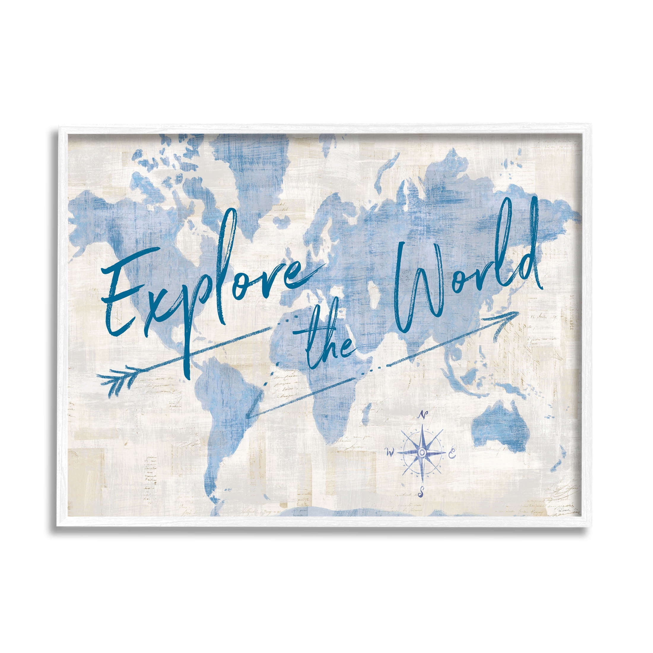 Stupell Industries Explore The World Motivational Map Graphic Art White Framed Art Print Wall Art, Design by Sue Schlabach