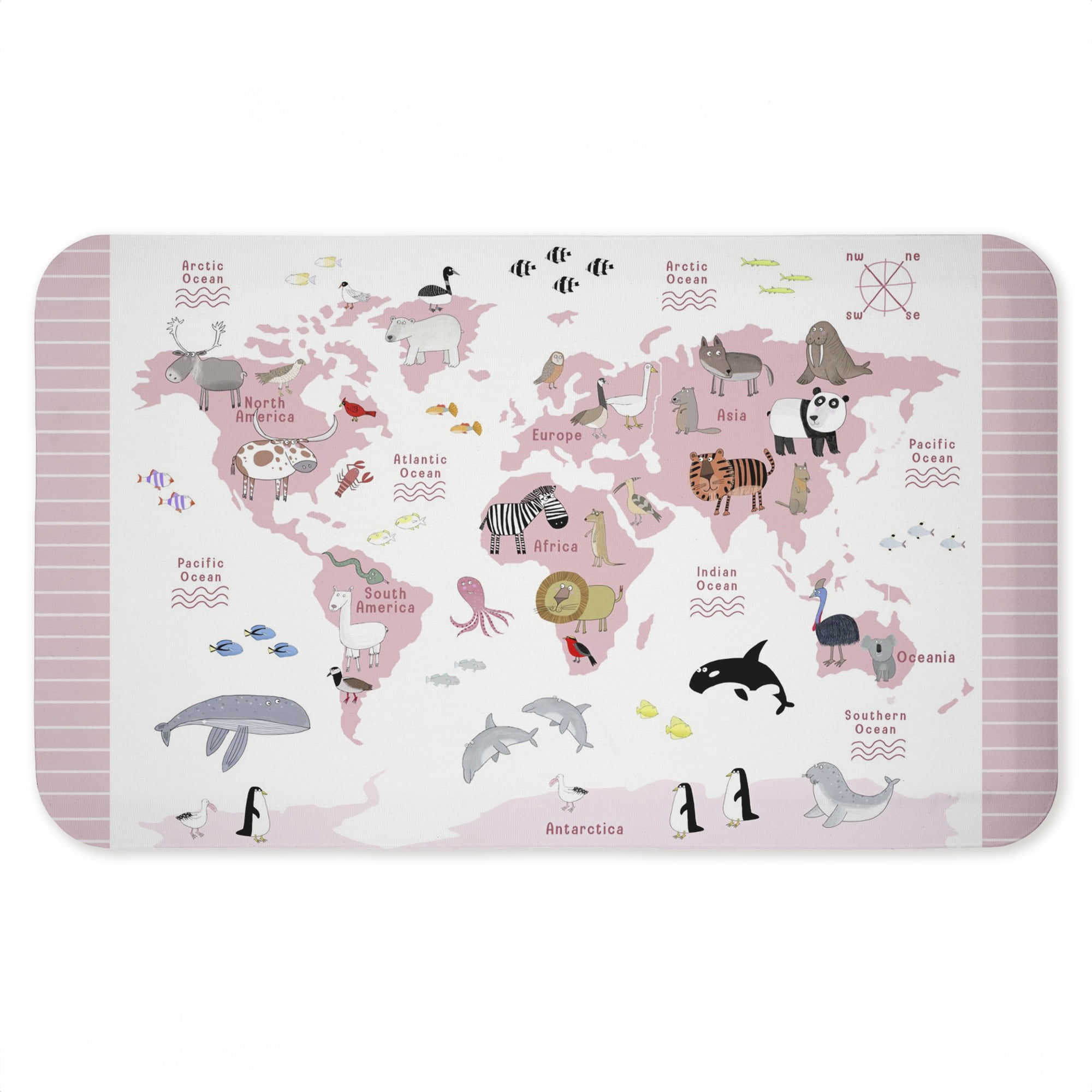 Stupell Industries Explore World Animals Pink Printed Anti-Fatigue Floor Mat, design by Carla Daly