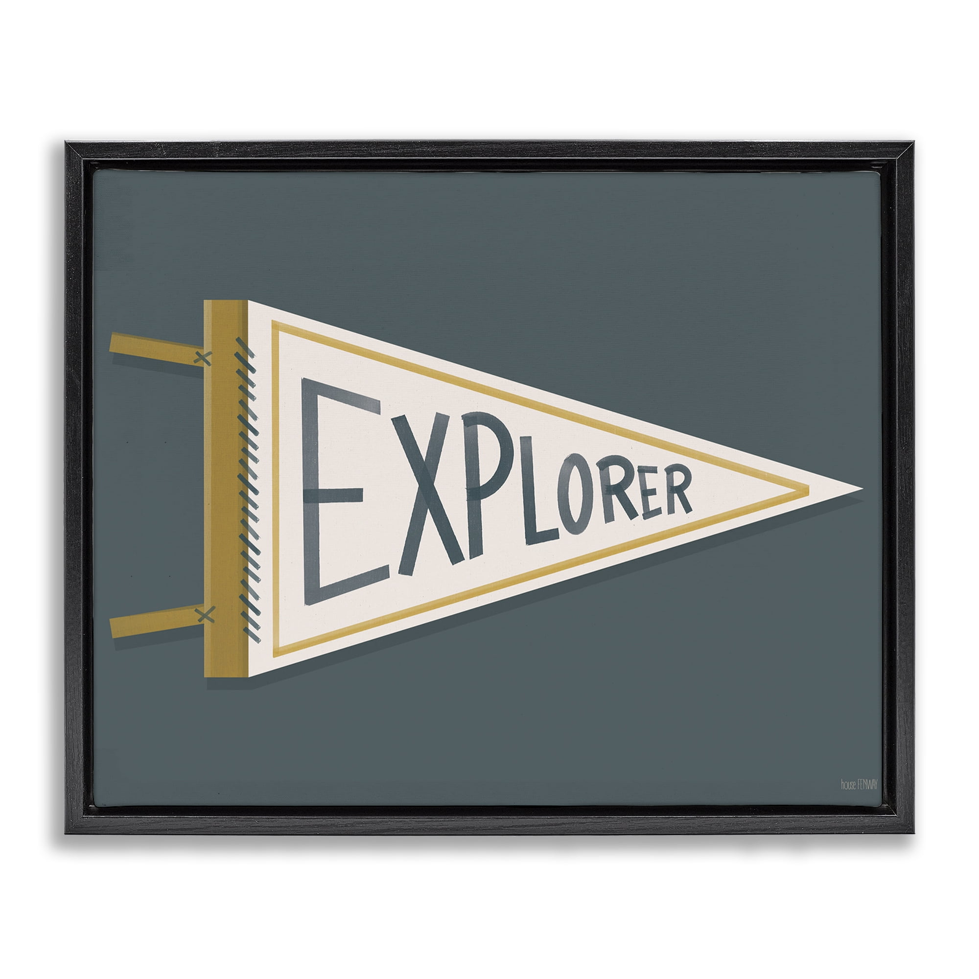 Stupell Industries Explorer Retro Pennant Black Framed Floater Canvas Wall Art, design by House Fenway