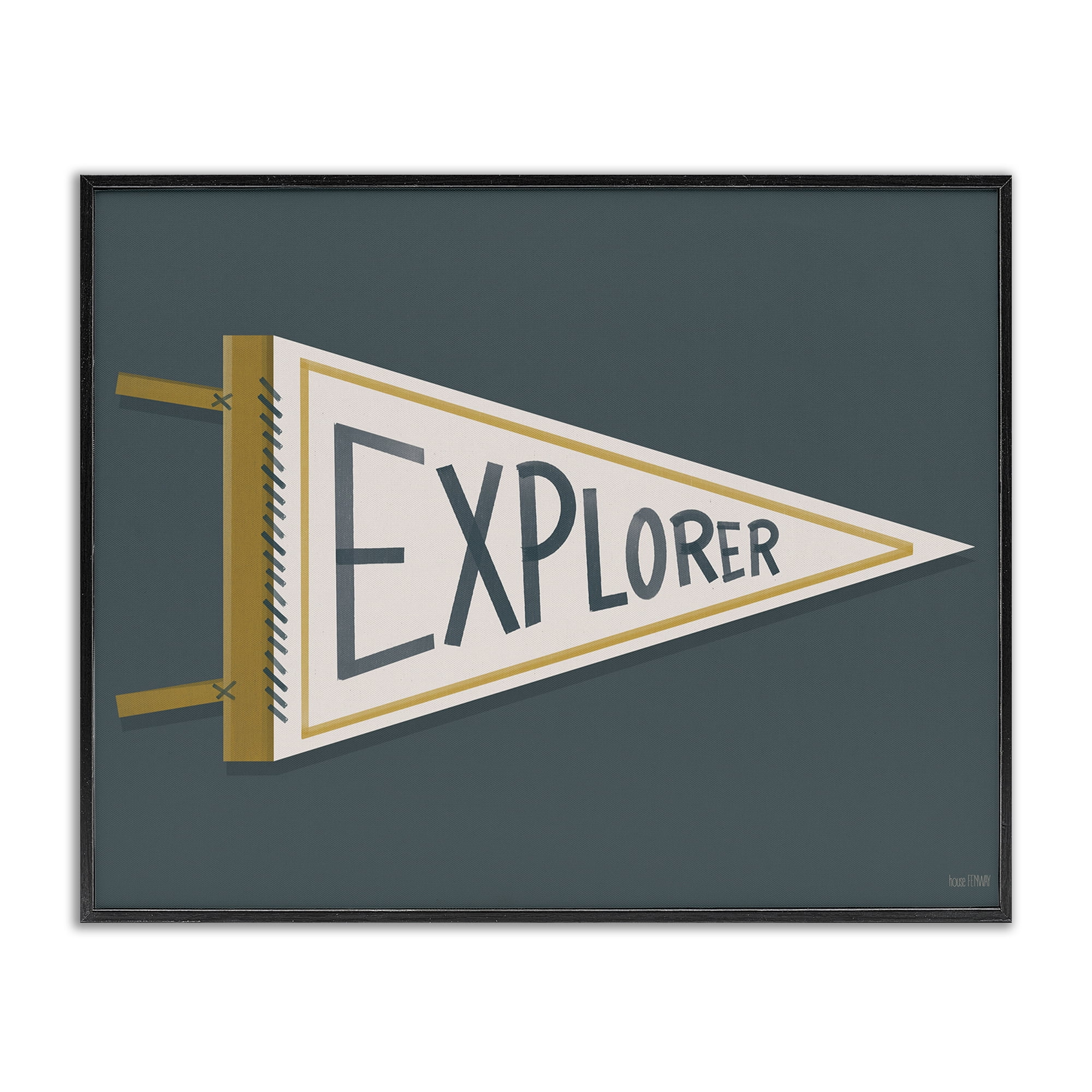 Stupell Industries Explorer Retro Pennant Black Framed Giclee Art, design by House Fenway