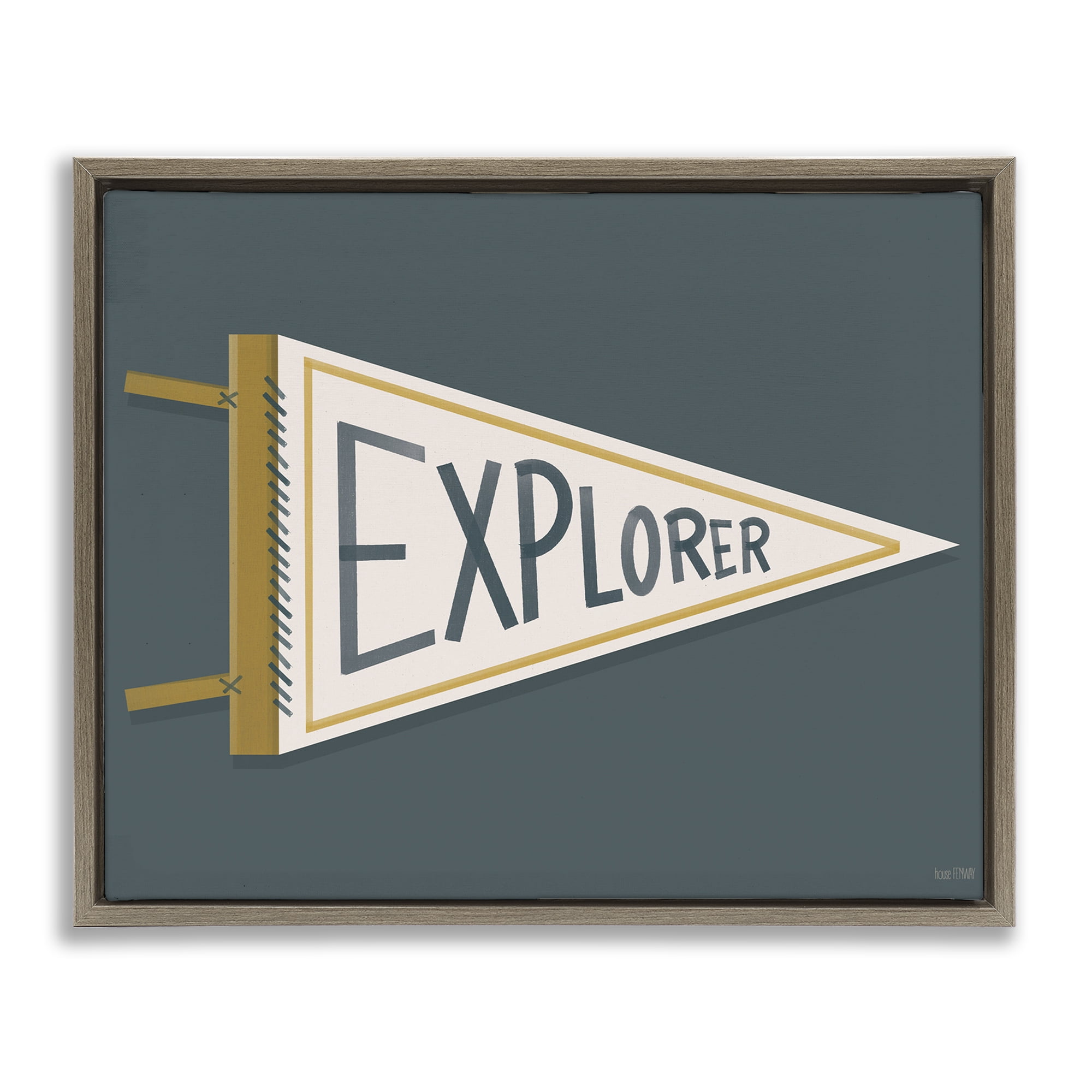 Stupell Industries Explorer Retro Pennant Brown Framed Floater Canvas Wall Art, design by House Fenway