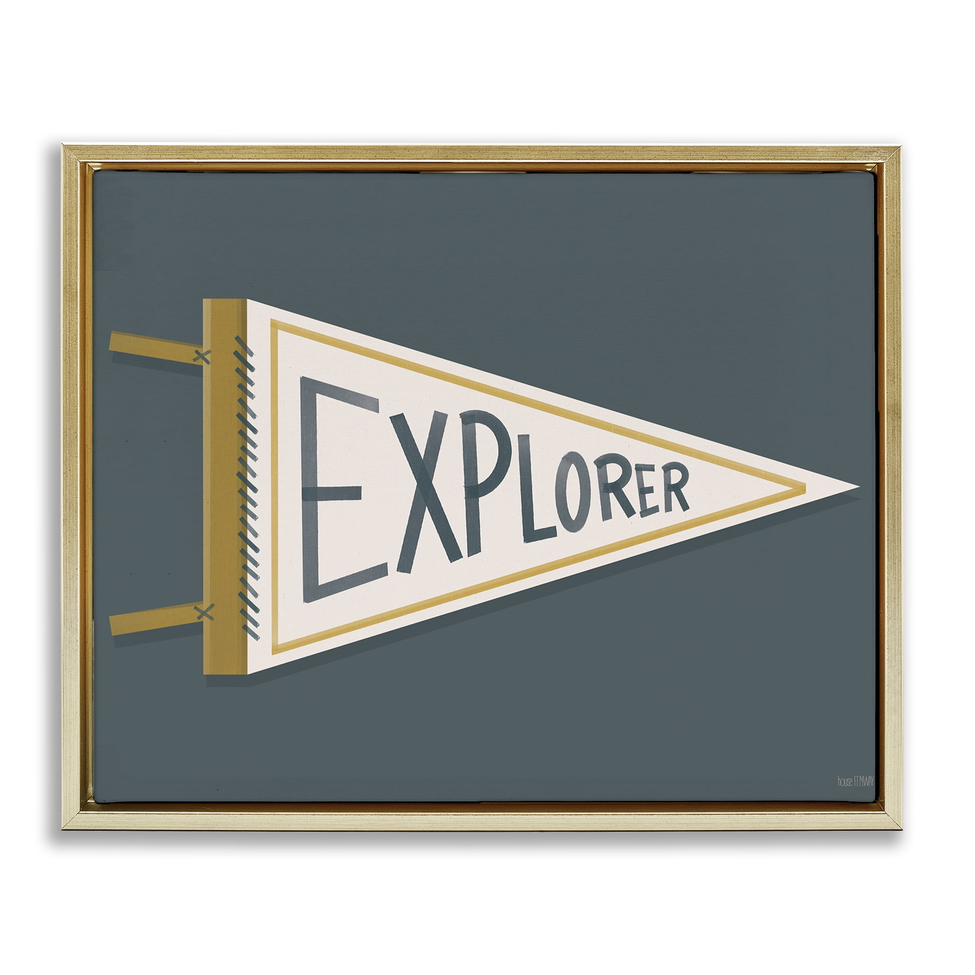 Stupell Industries Explorer Retro Pennant Gold Framed Floater Canvas Wall Art, design by House Fenway