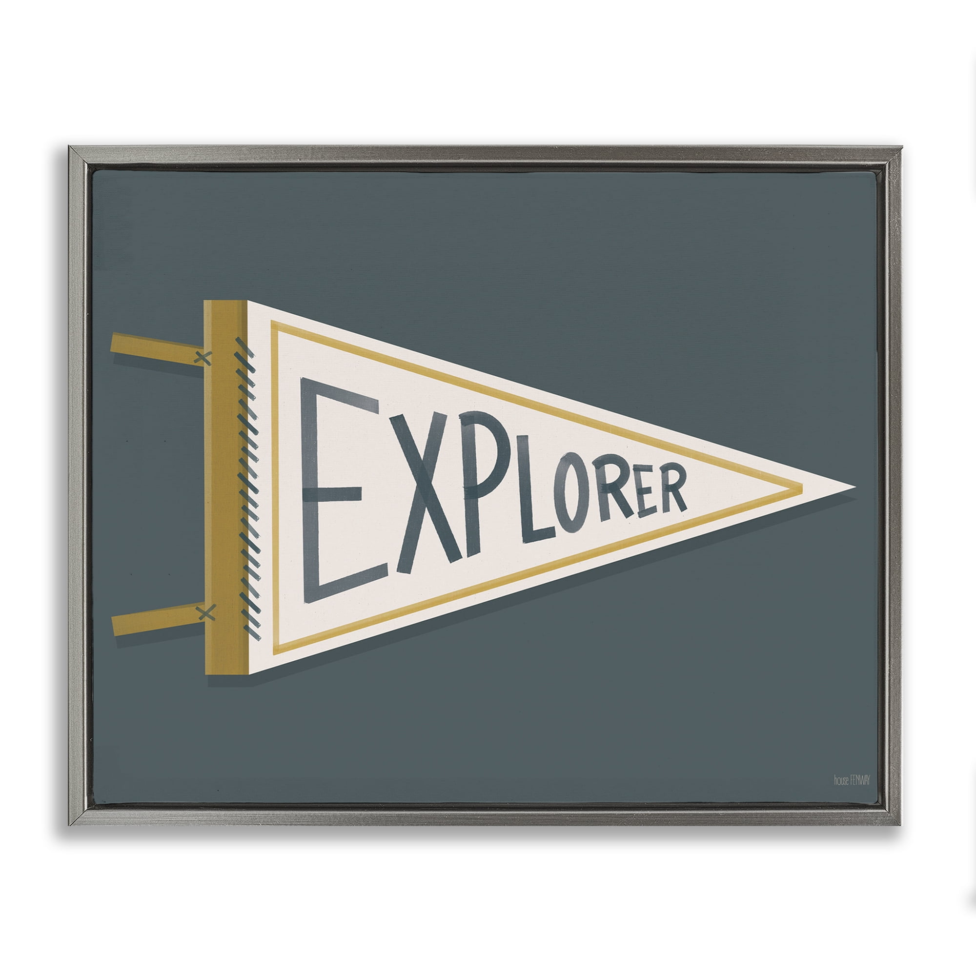 Stupell Industries Explorer Retro Pennant Gray Framed Floater Canvas Wall Art, design by House Fenway