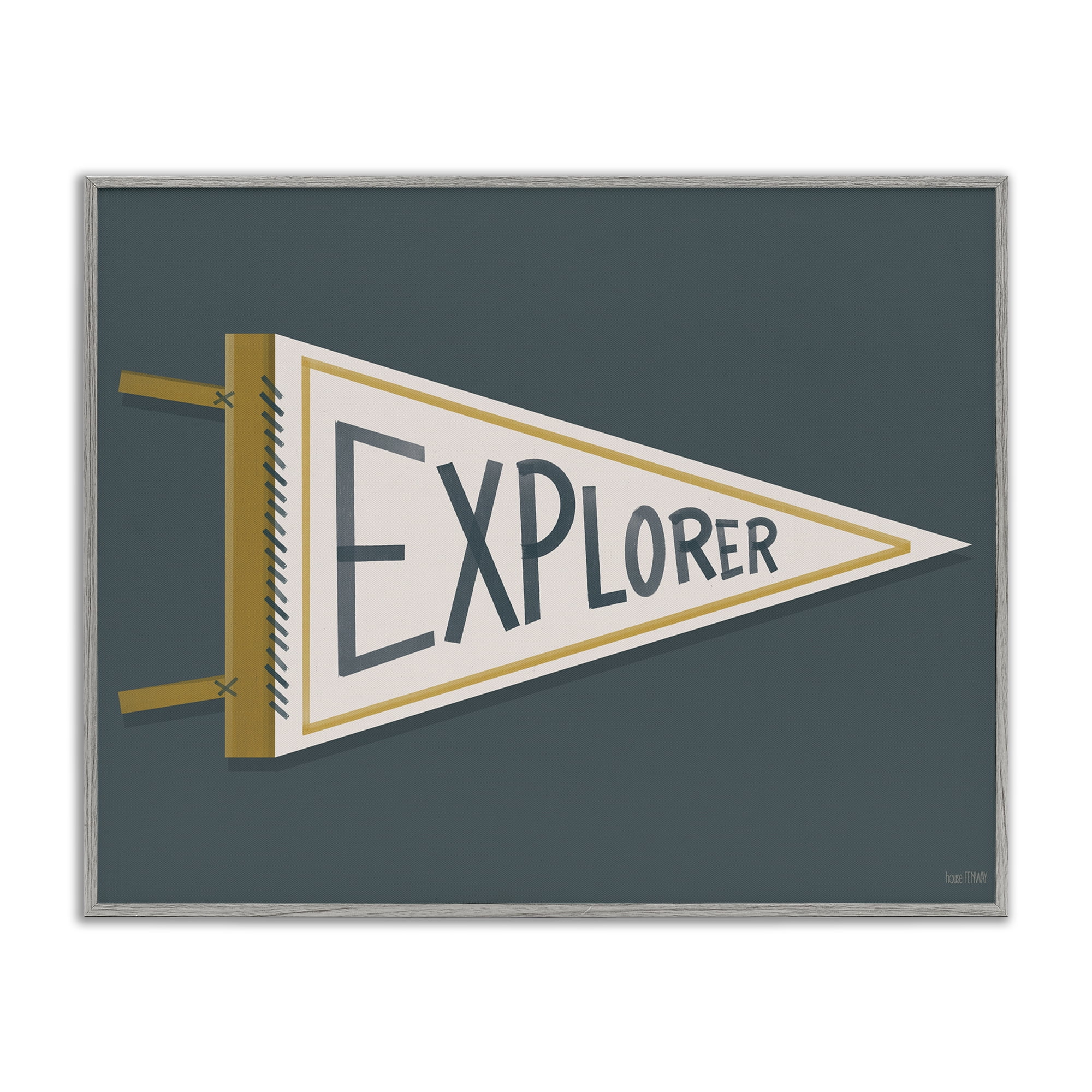 Stupell Industries Explorer Retro Pennant Gray Framed Giclee Art, design by House Fenway