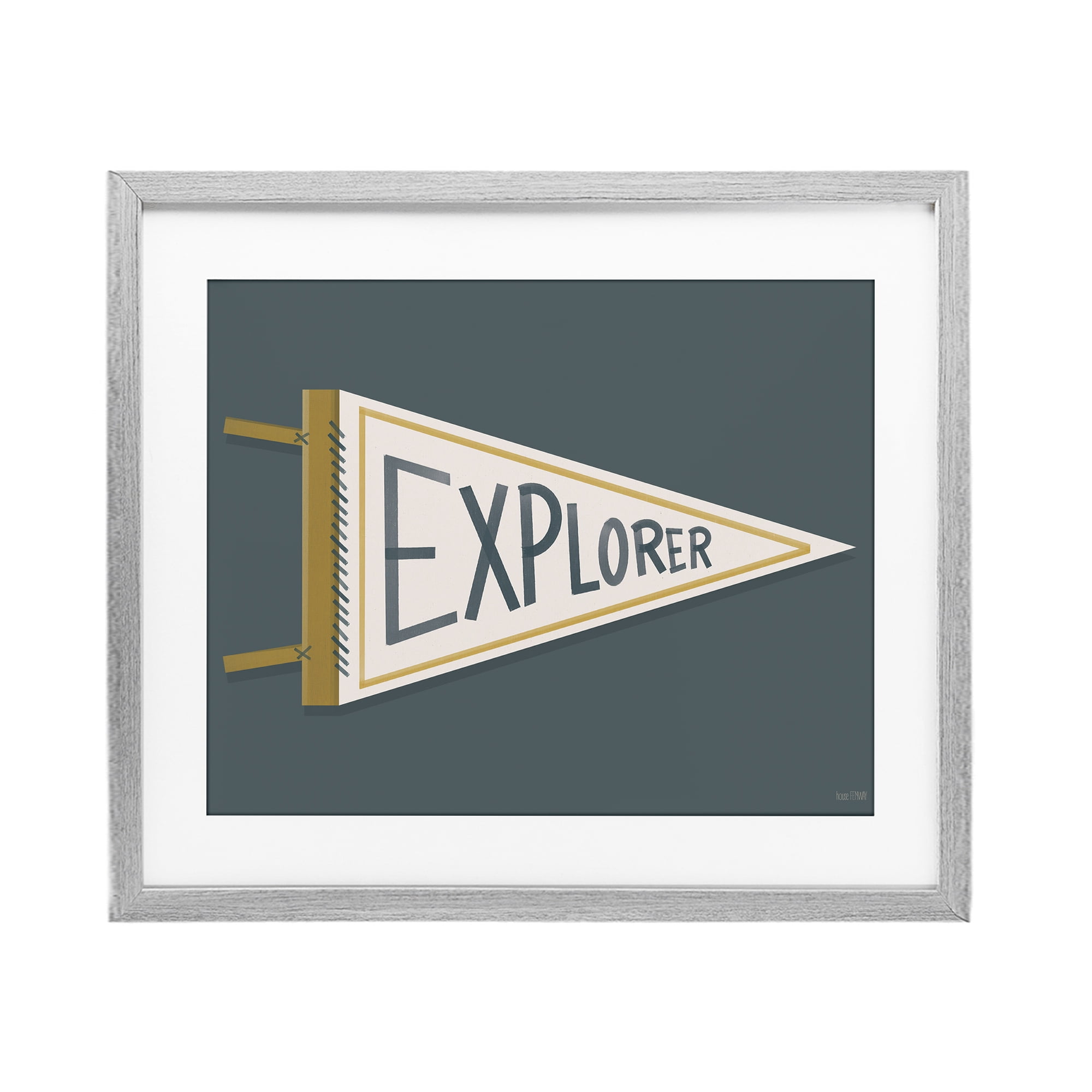 Stupell Industries Explorer Retro Pennant Gray Framed Print Under Glass, design by House Fenway