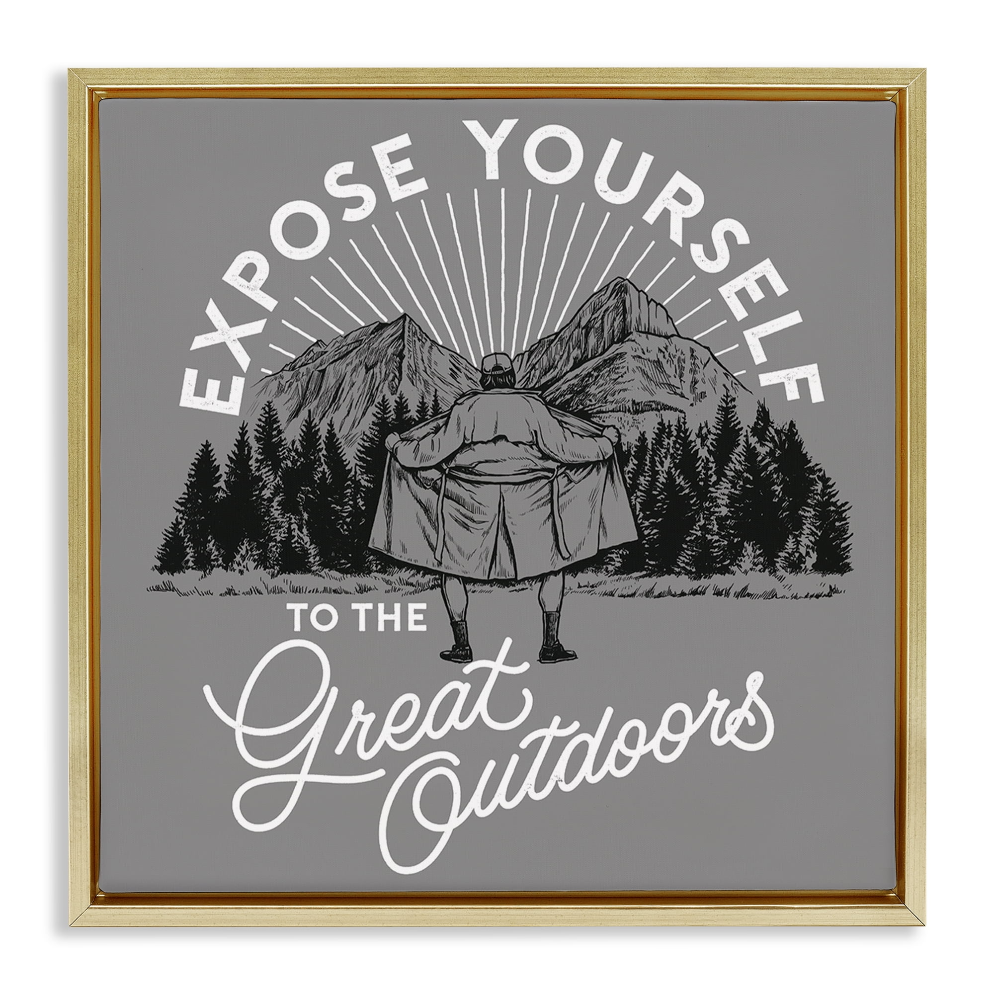 Stupell Industries Expose Yourself Funny Novelty Painting Gold Floater Framed Art Print Wall Art, 18 x 18