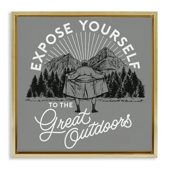 Stupell Industries Expose Yourself Funny Novelty Painting Gold Floater Framed Art Print Wall Art, 25 x 25