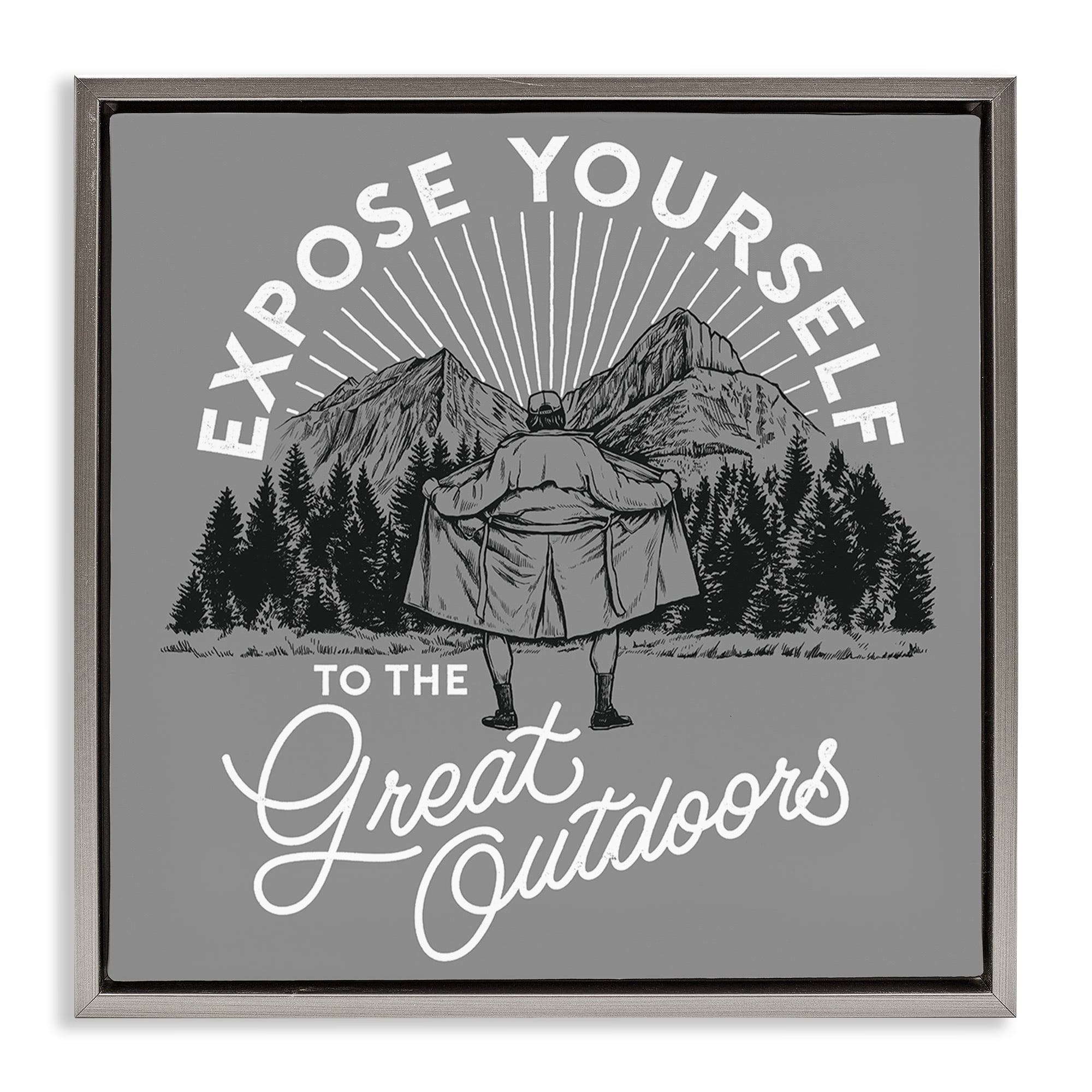 Stupell Industries Expose Yourself Funny Novelty Painting Gray Floater Framed Art Print Wall Art, 25 x 25
