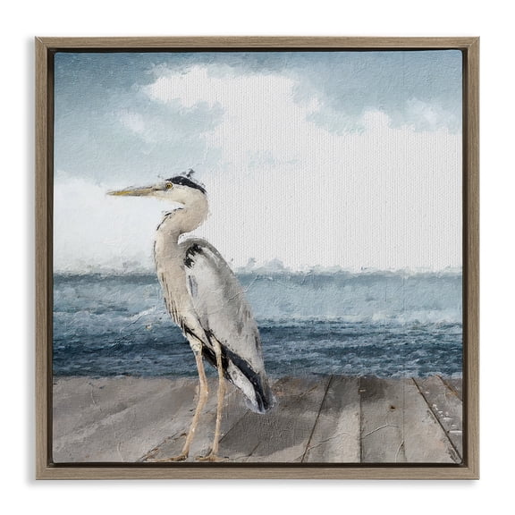 Stupell Industries Expressionist Heron on Dock Brown Framed Floater Canvas Wall Art design by Sophie 6, 18 x 18