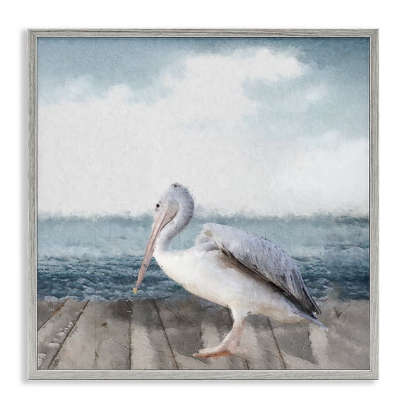 Stupell Industries Expressionist Pelican on Dock Gray Framed Giclee Art design by Sophie 6, 12 x 12