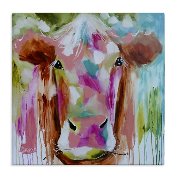Stupell Industries Expressionist Vibrant Cow Canvas Wall Art design by Amanda Brooks, 17 x 17