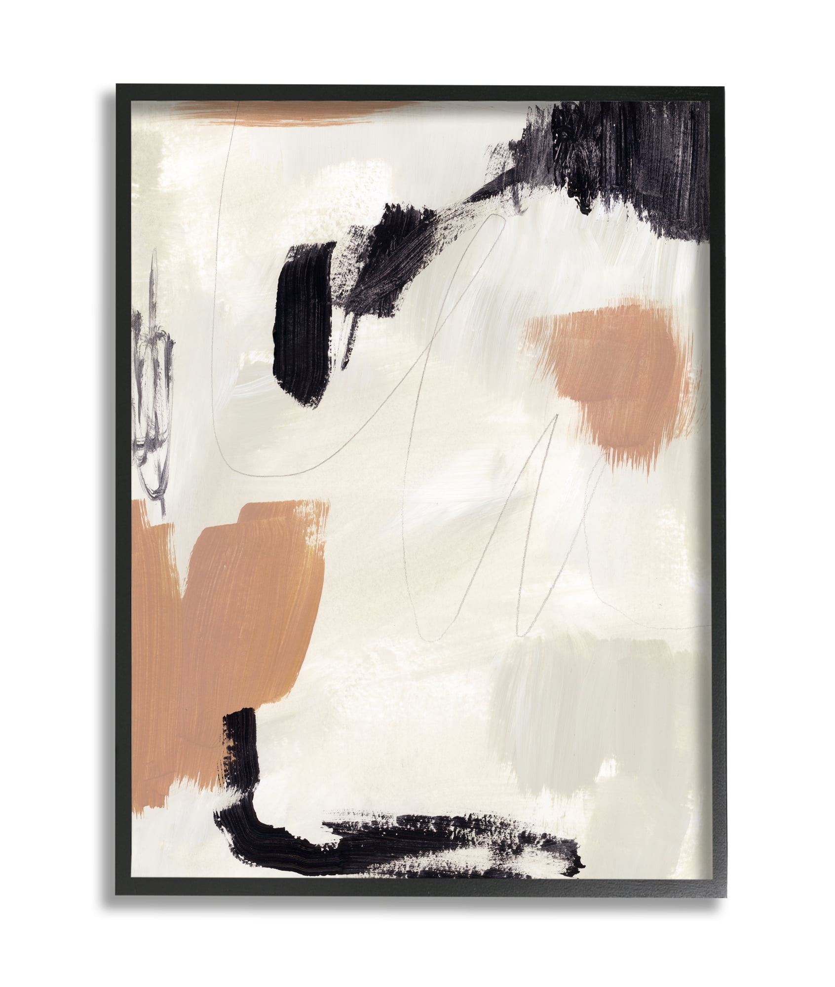 Stupell Industries Expressive Abstract Composition Neutral Beige Black Black Framed, 16 x 20, Design by Victoria Barnes
