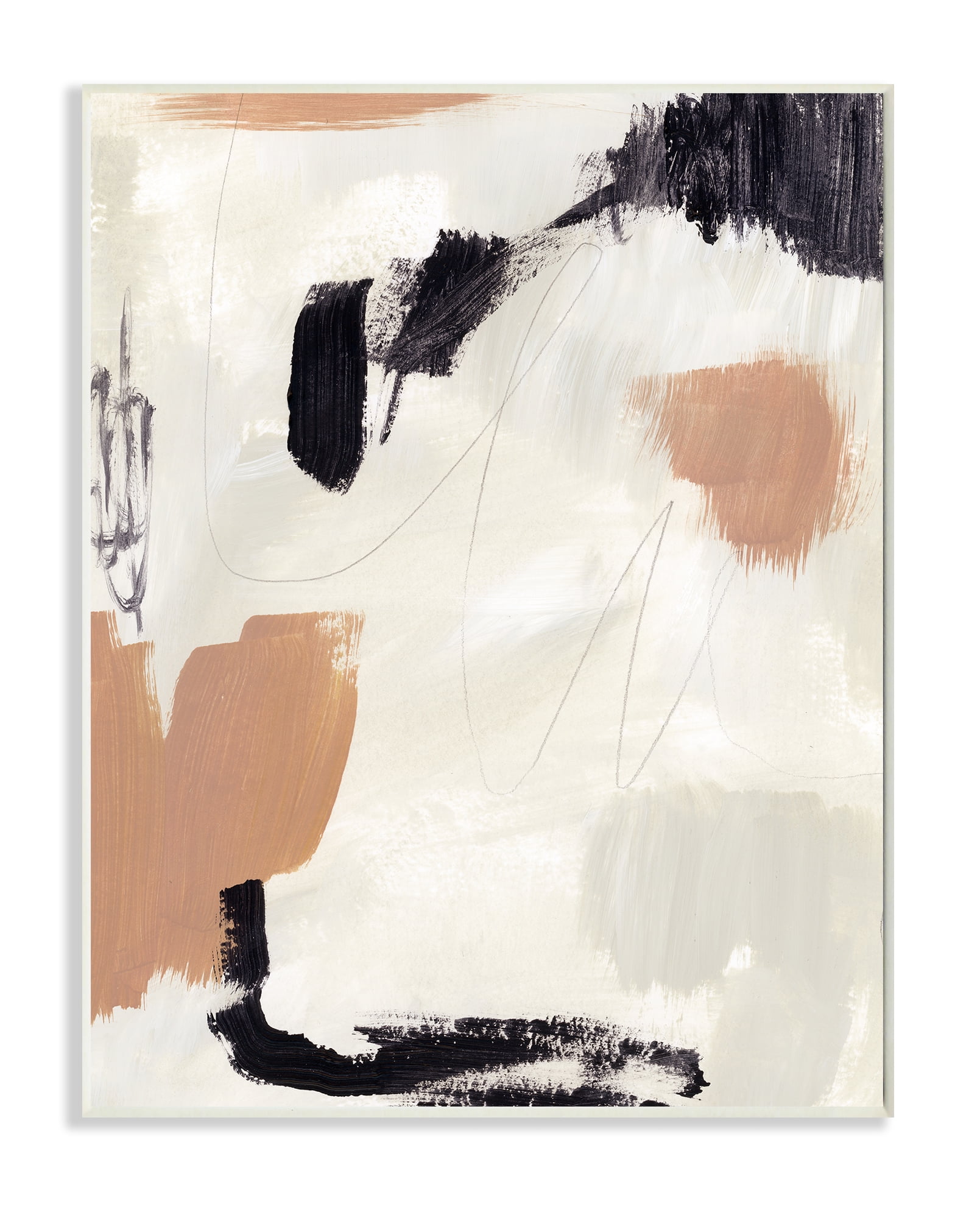 Stupell Industries Expressive Abstract Composition Neutral Beige Black Wall Plaque, 10 x 15, Design by Victoria Barnes