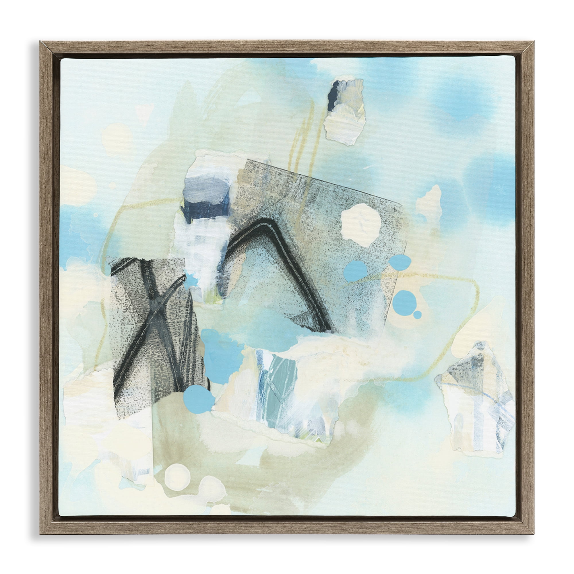 Stupell Industries Expressive Blue Abstraction Abstract Painting Brown Floater Framed Canvas Art Print Wall Art, 18 x 18