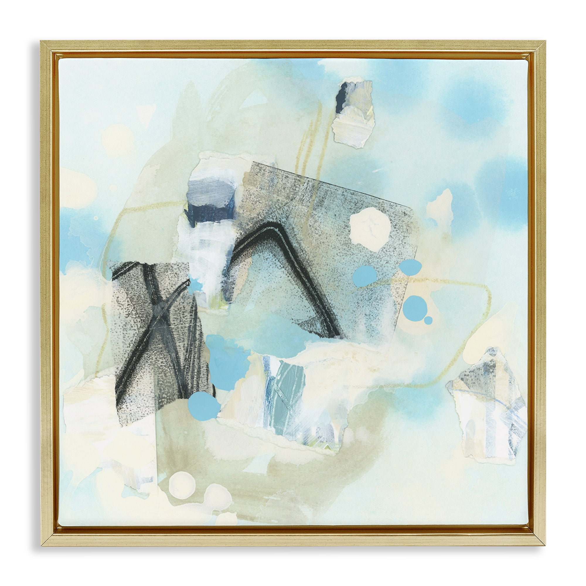 Stupell Industries Expressive Blue Abstraction Abstract Painting Gold Floater Framed Canvas Art Print Wall Art, 25 x 25