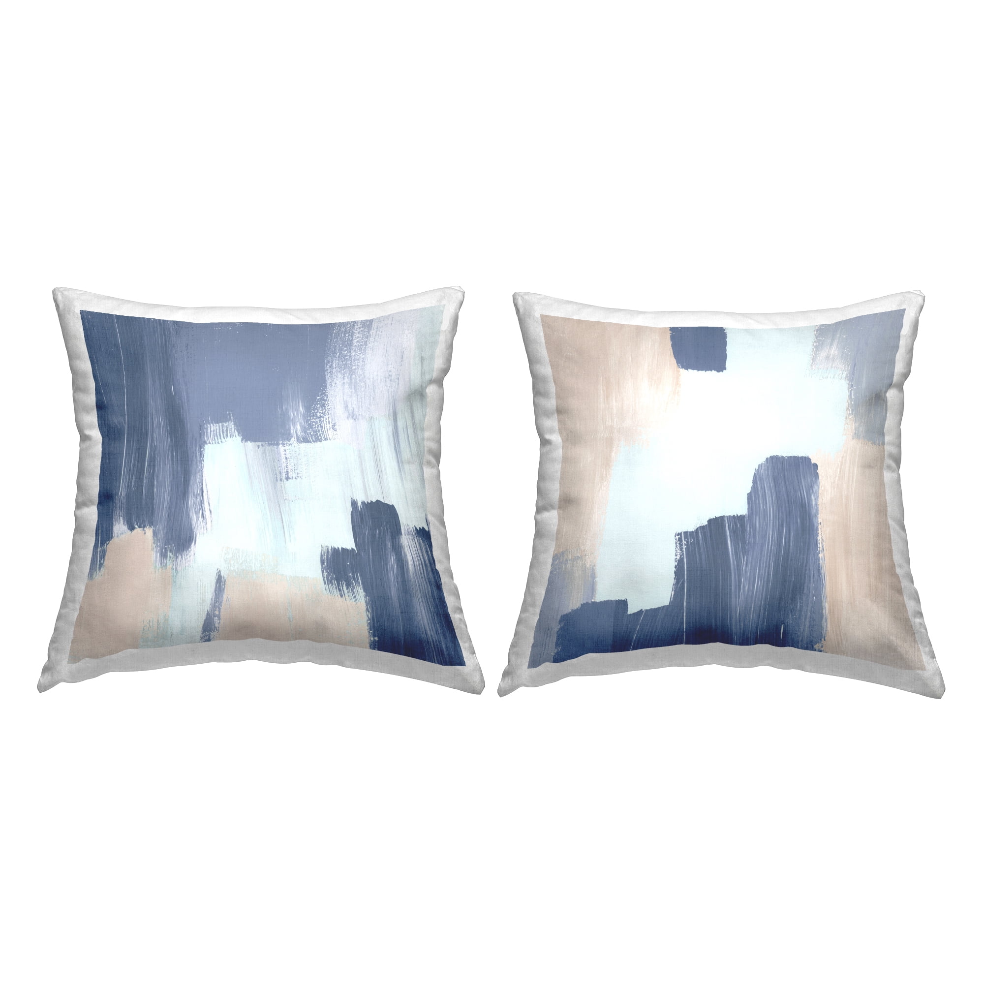 Stupell Industries Expressive Blue & Beige 2 Piece Decorative Printed Throw Pillow Set, 18 x 18