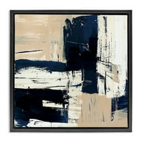 Stupell Industries Expressive Blue Tan Shapes Abstract Painting Black Floater Framed Canvas Art Print Wall Art, 18 x 18