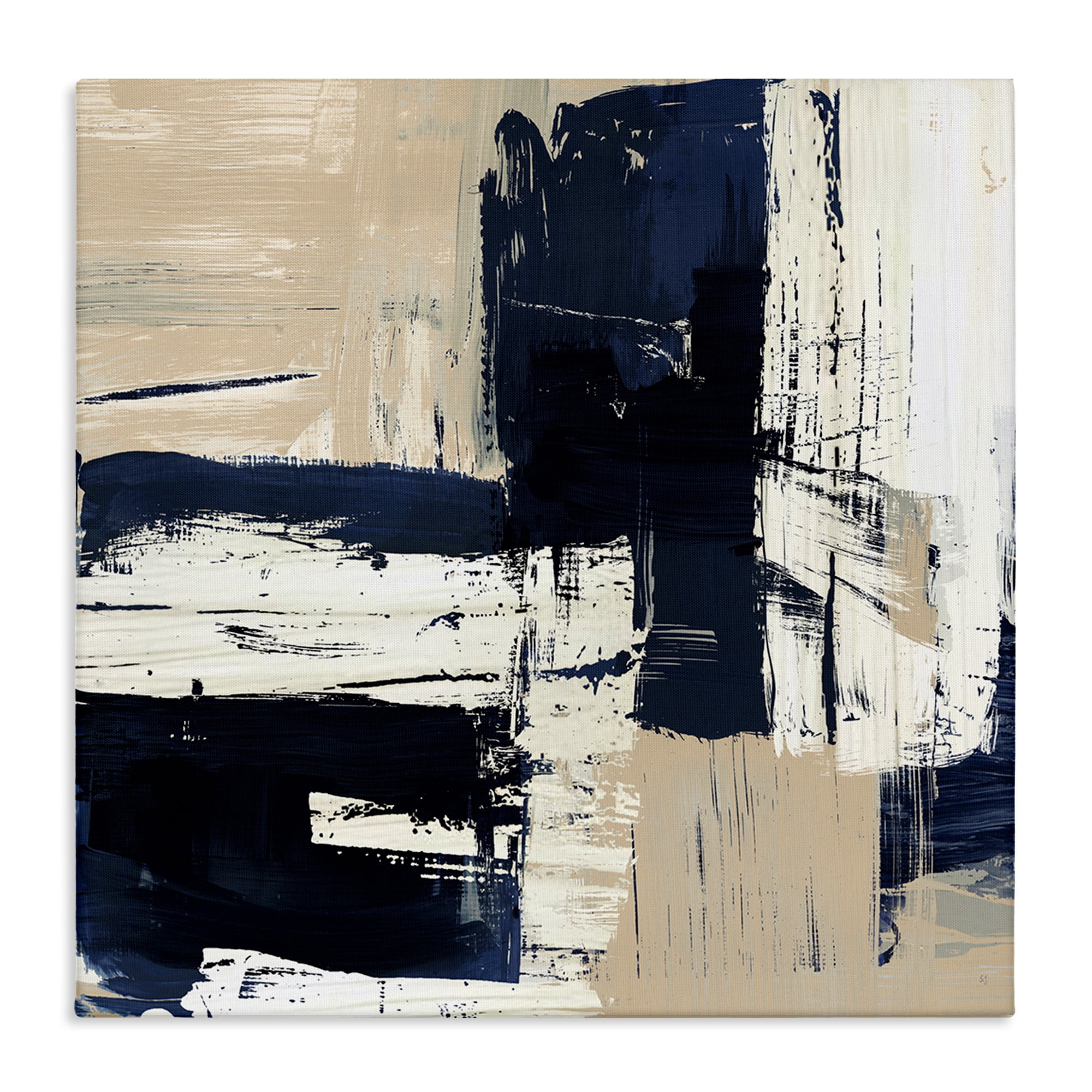 Stupell Industries Expressive Blue Tan Shapes Abstract Painting Gallery Wrapped Canvas Art Print Wall Art, 30 x 30