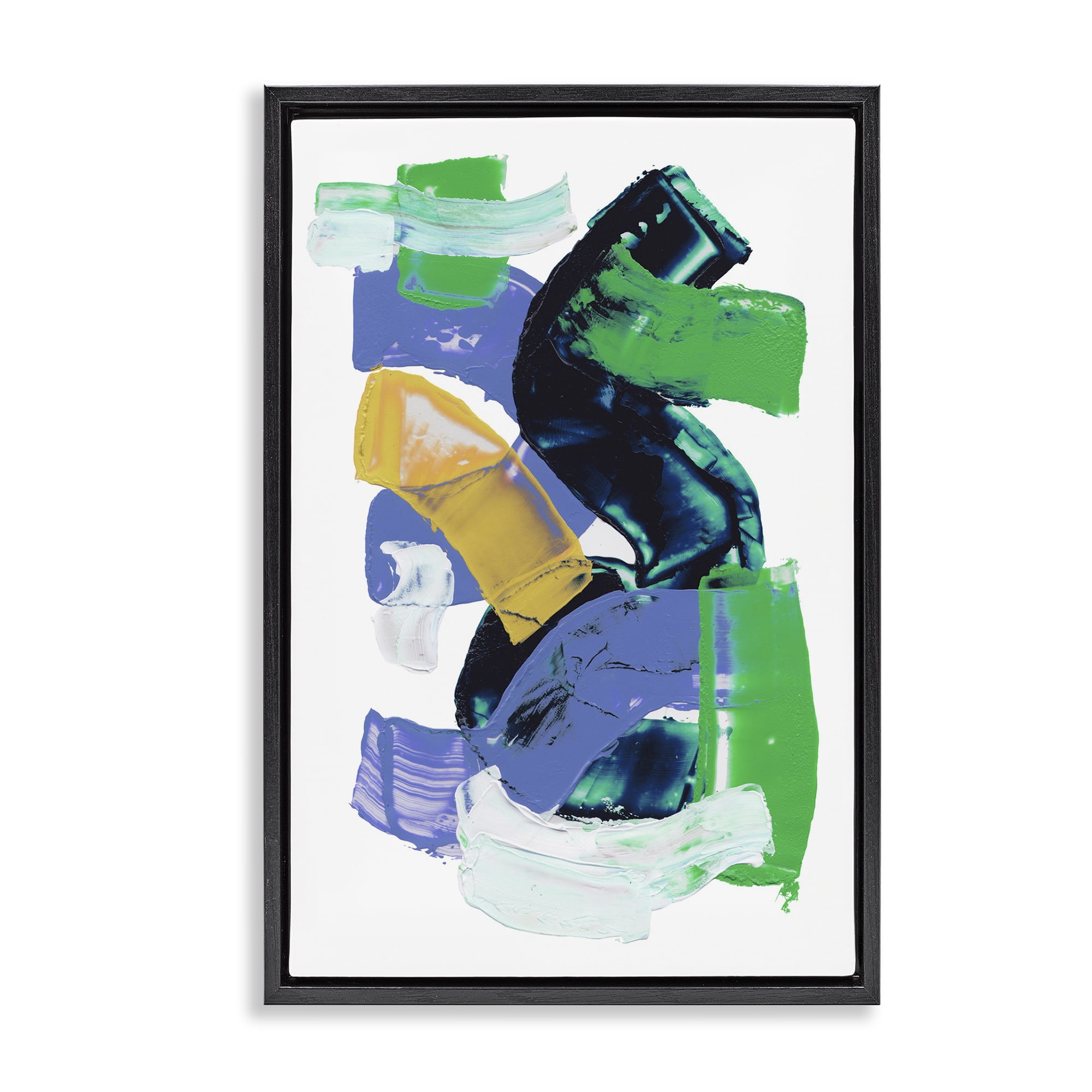 Stupell Industries Expressive Bold Brush Strokes Abstract Painting Black Floater Framed Canvas Art Print Wall Art, 21 x 31
