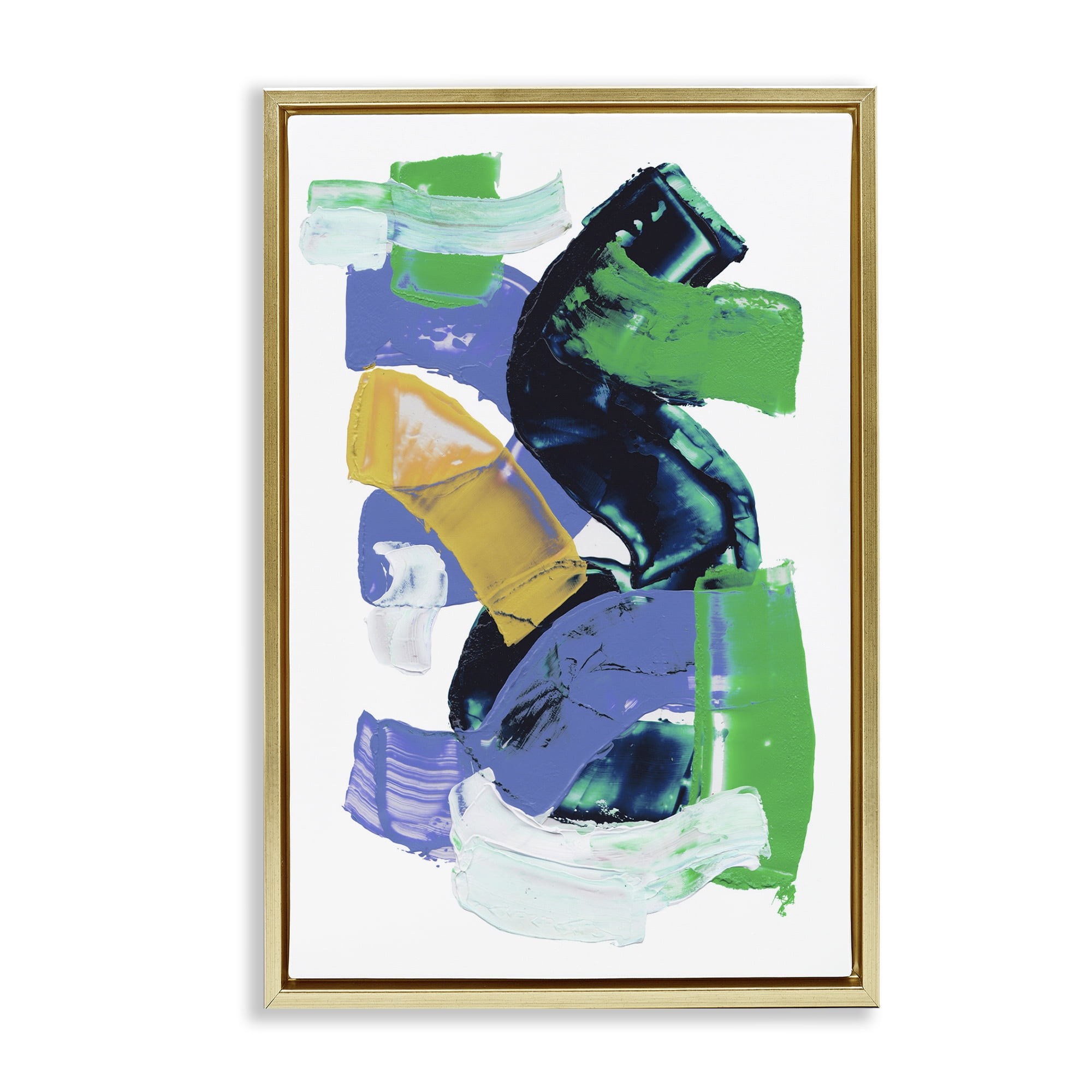 Stupell Industries Expressive Bold Brush Strokes Abstract Painting Gold Floater Framed Canvas Art Print Wall Art, 17 x 25