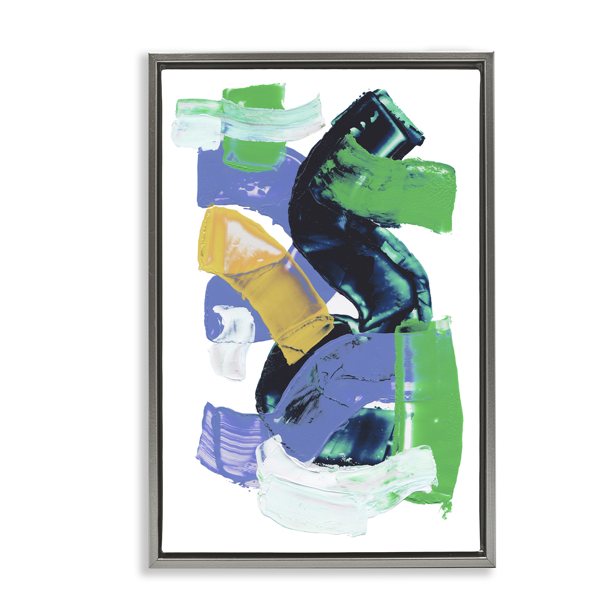 Stupell Industries Expressive Bold Brush Strokes Abstract Painting Gray Floater Framed Canvas Art Print Wall Art, 21 x 31