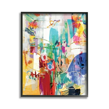 Stupell Industries Expressive Collage Abstraction Abstract Painting Black Framed Art Print Wall Art, 11 x 14