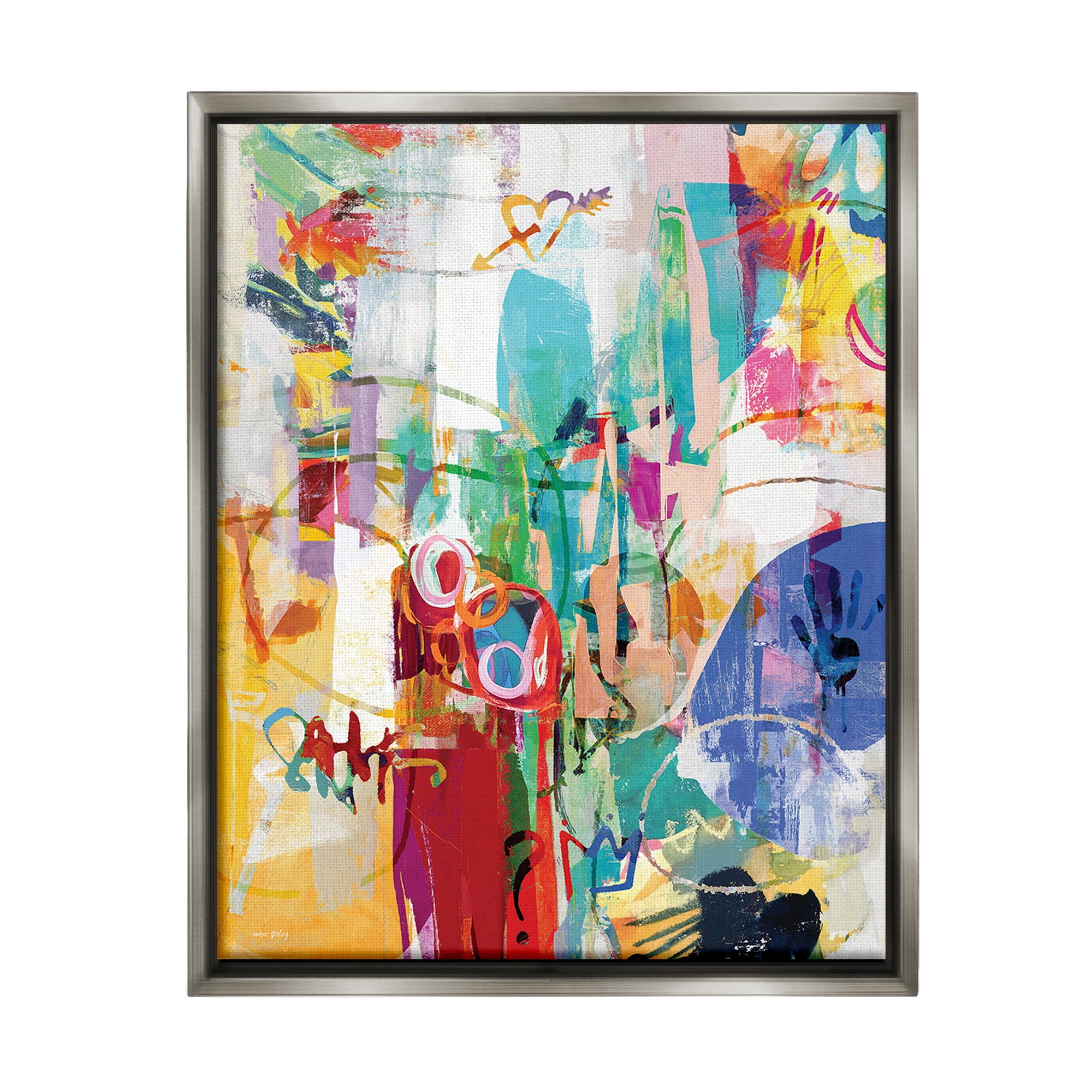 Stupell Industries Expressive Collage Abstraction Abstract Painting Gray Floater Framed Canvas Art Print Wall Art, 25 x 31