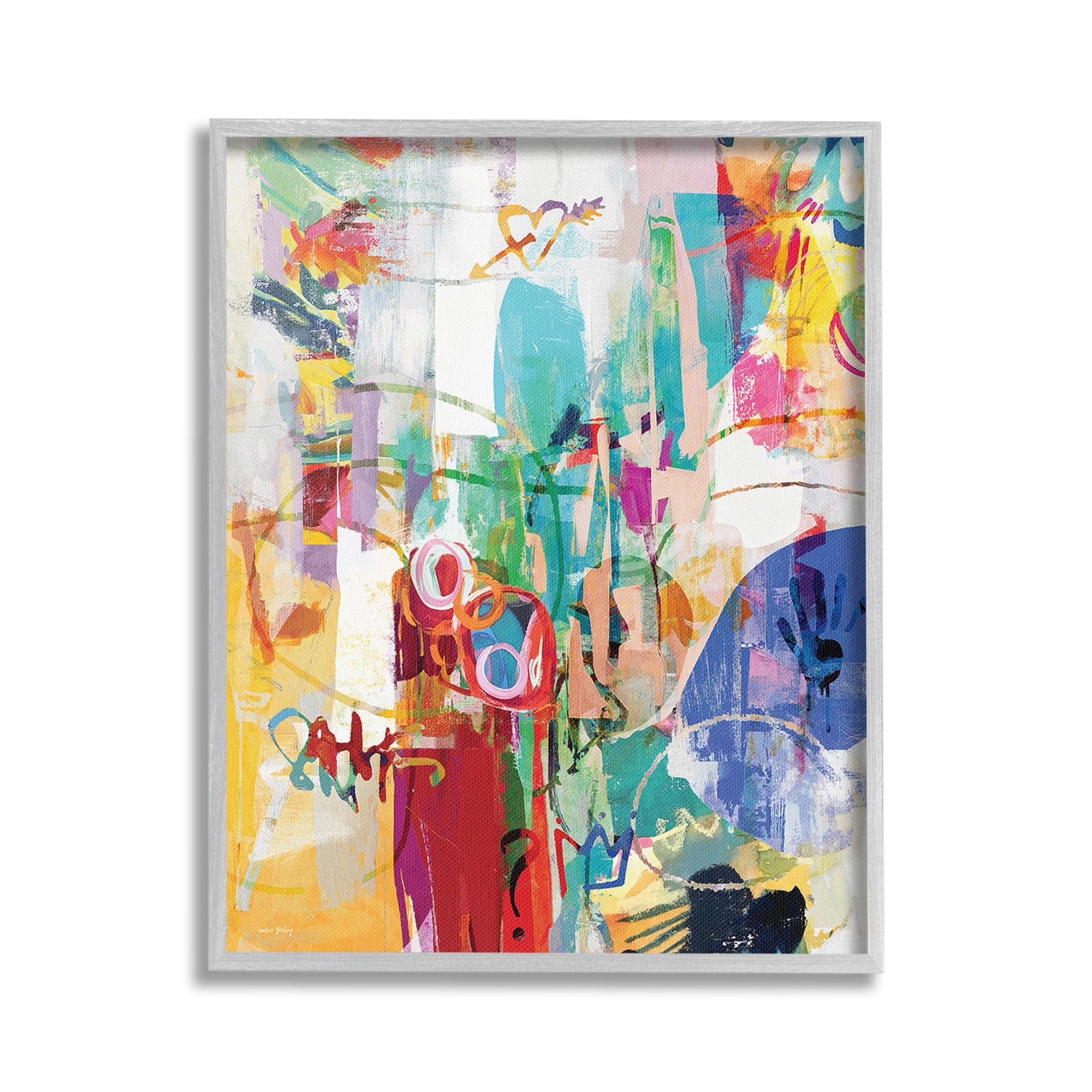 Stupell Industries Expressive Collage Abstraction Abstract Painting Gray Framed Art Print Wall Art, 24 x 30