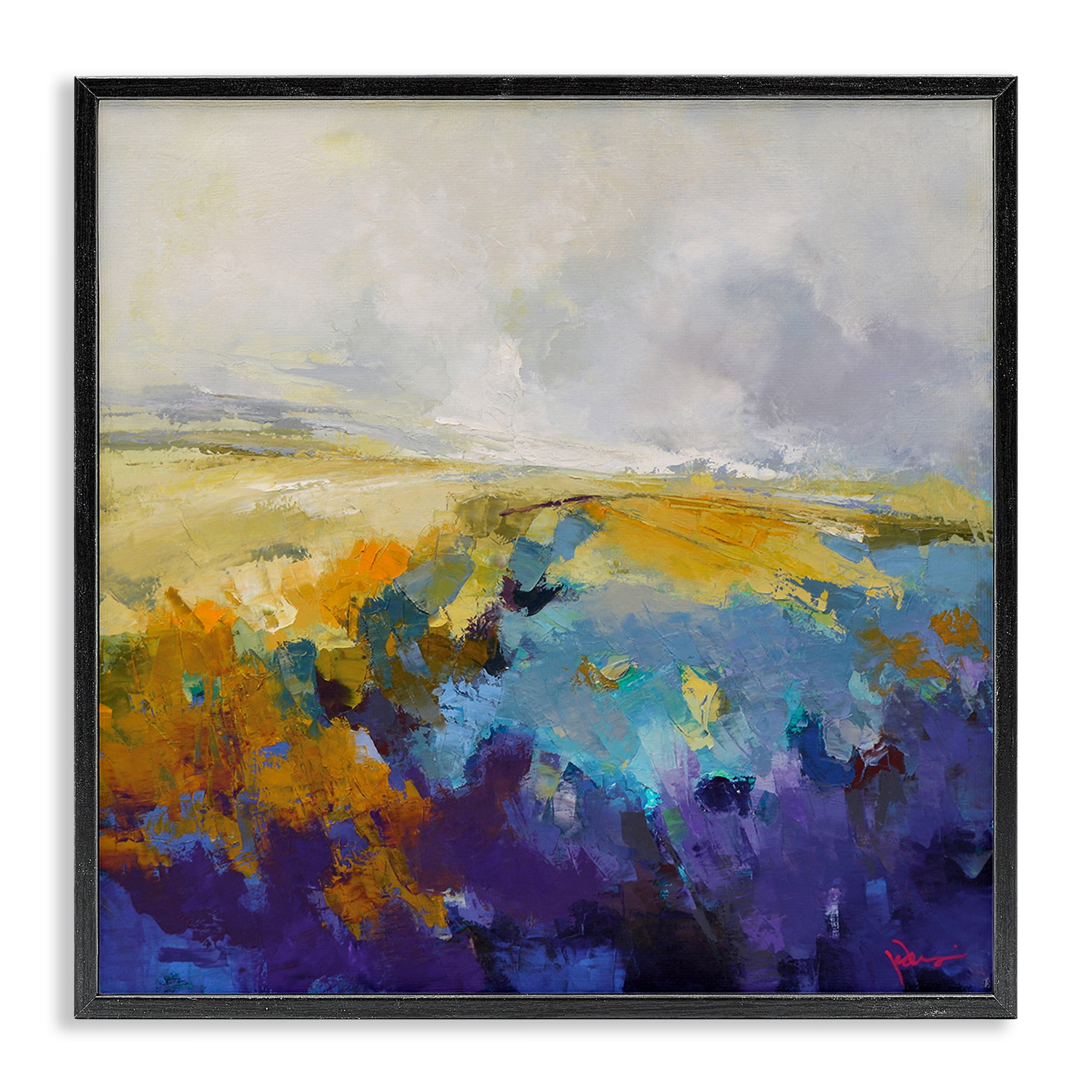 Stupell Industries Expressive Country Field Landscape Painting Black Framed Art Print Wall Art, 24 x 24