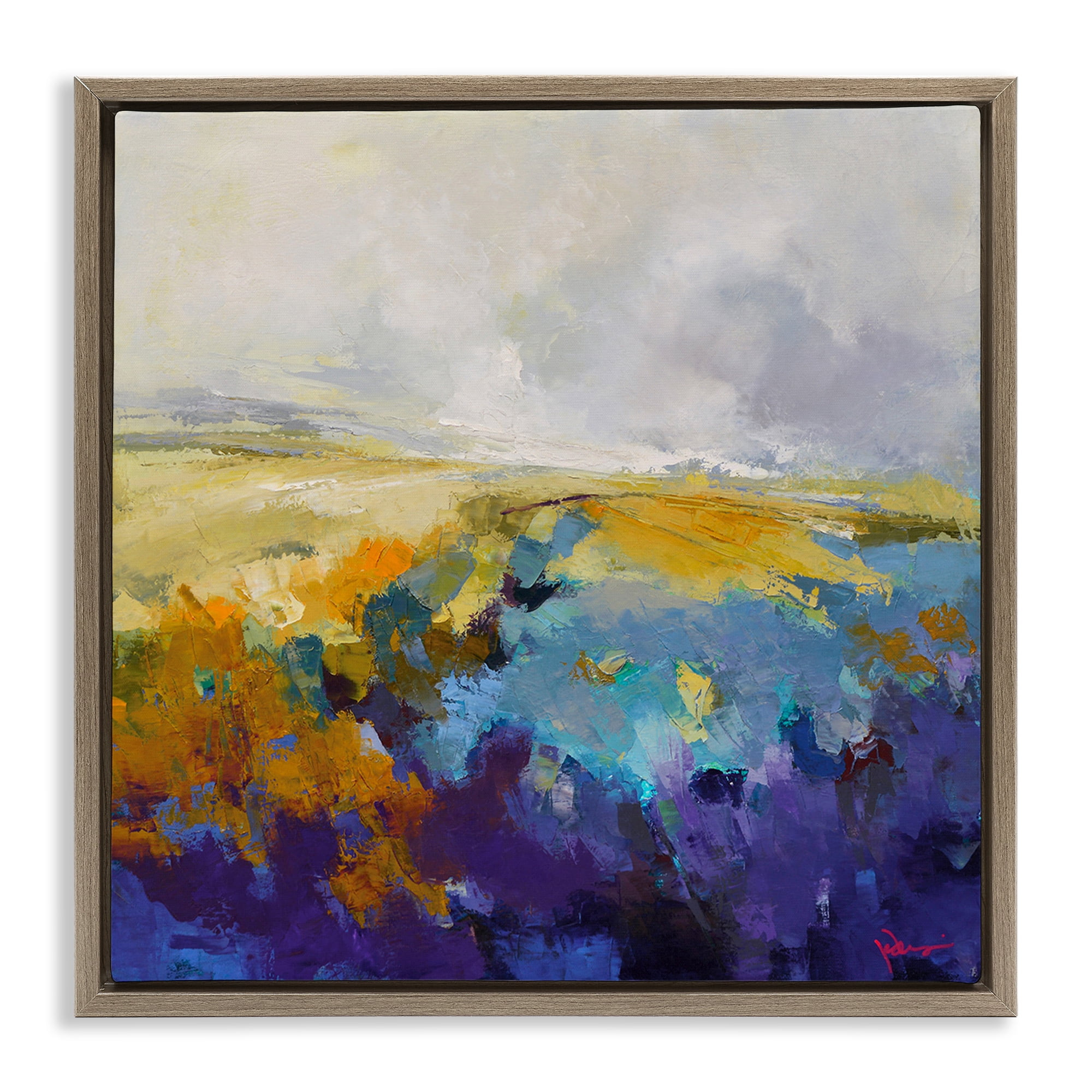 Stupell Industries Expressive Country Field Landscape Painting Brown Floater Framed Canvas Art Print Wall Art, 25 x 25