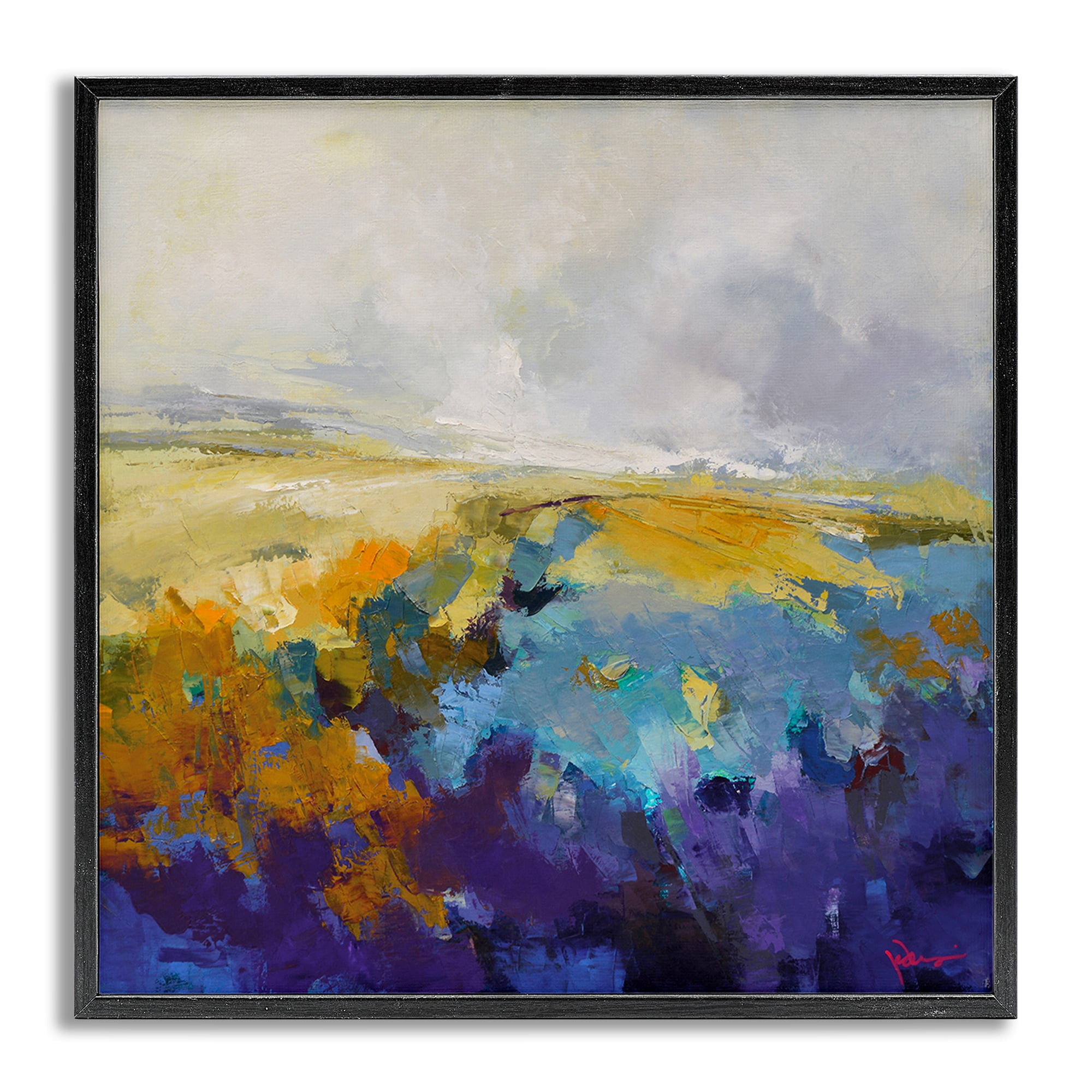 Stupell Industries Expressive Country Field Landscape Painting Gray Framed Art Print Wall Art, 24 x 24