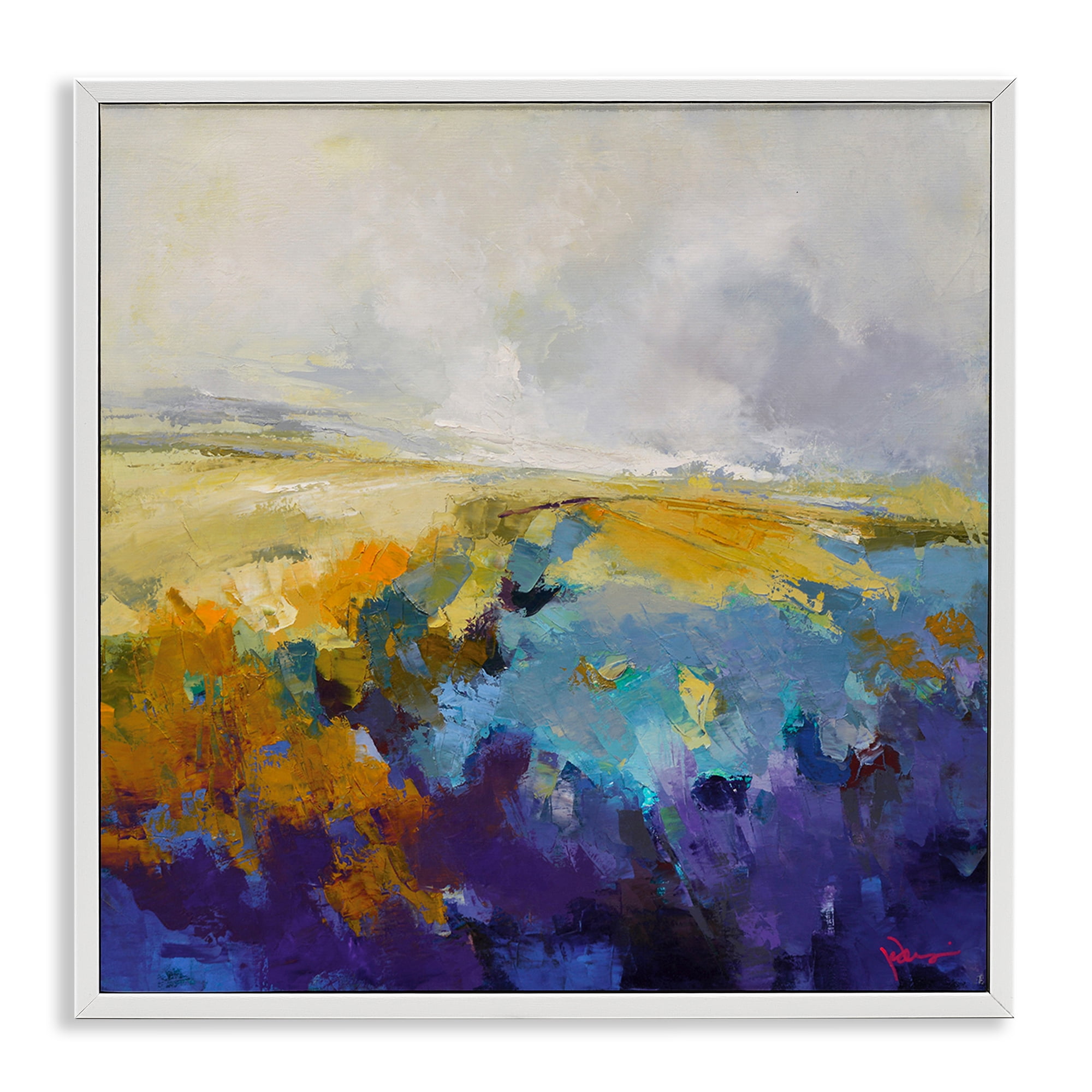 Stupell Industries Expressive Country Field Landscape Painting White Framed Art Print Wall Art, 12 x 12