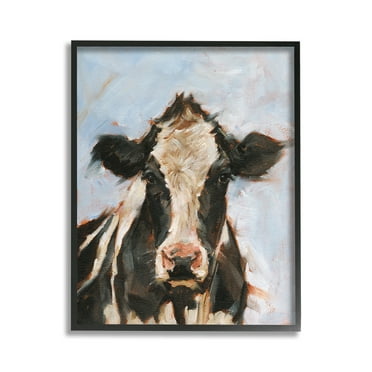 Stupell Industries Expressive Cow Portrait Animals & Insects Painting Black Framed Art Print Wall Art, 11 x 14