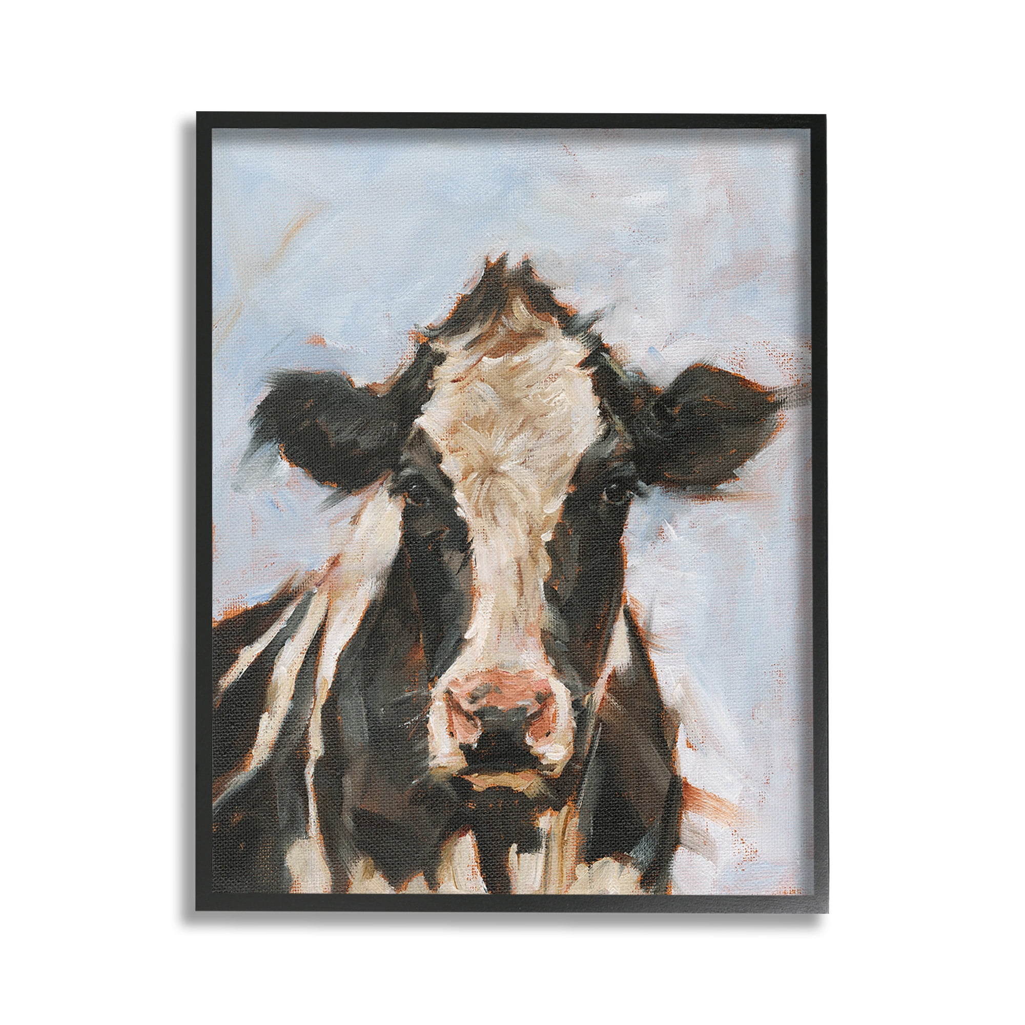 Stupell Industries Expressive Cow Portrait Animals & Insects Painting Black Framed Art Print Wall Art, 16 x 20