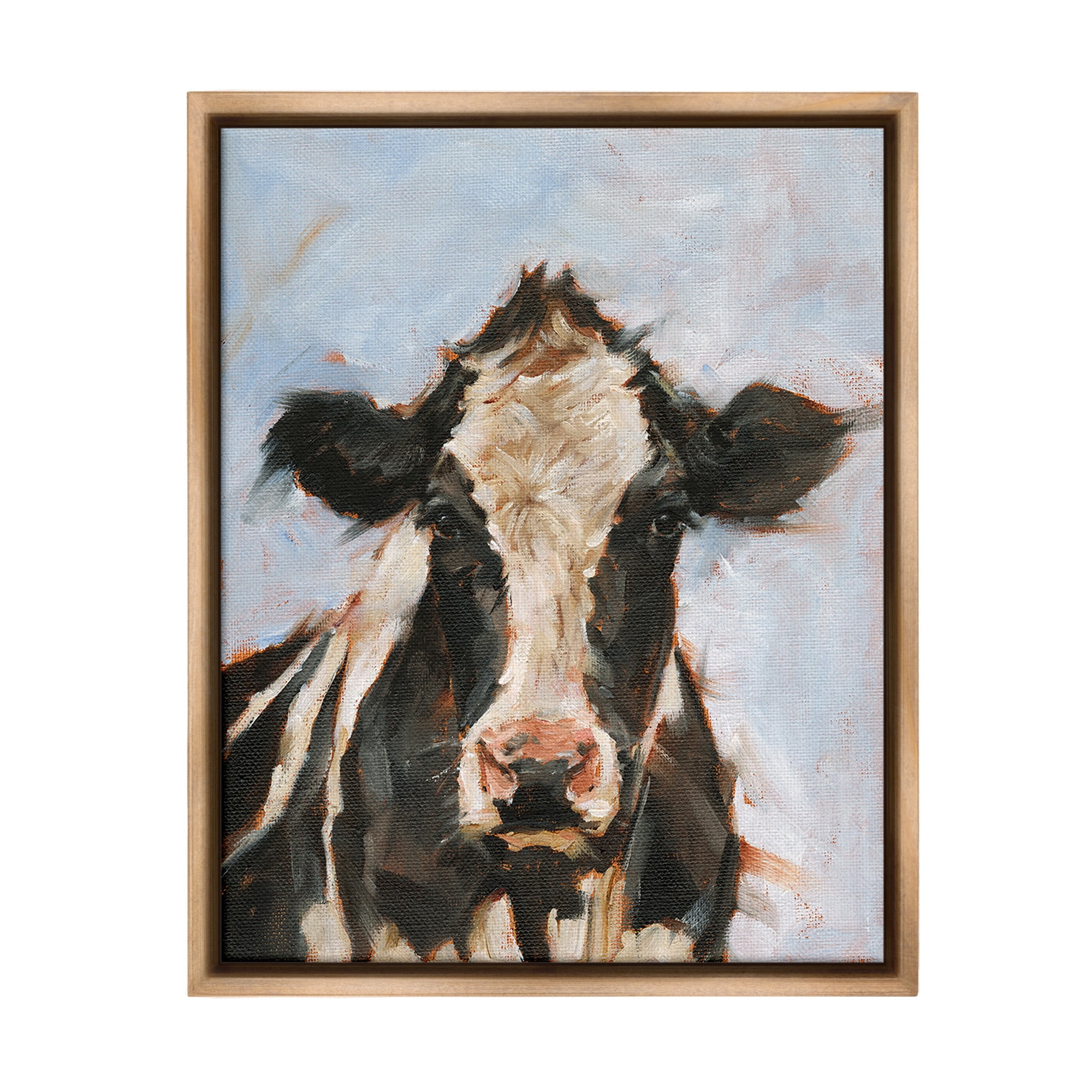 Stupell Industries Expressive Cow Portrait Animals & Insects Painting Brown Floater Framed Canvas Art Print Wall Art, 17 x 21