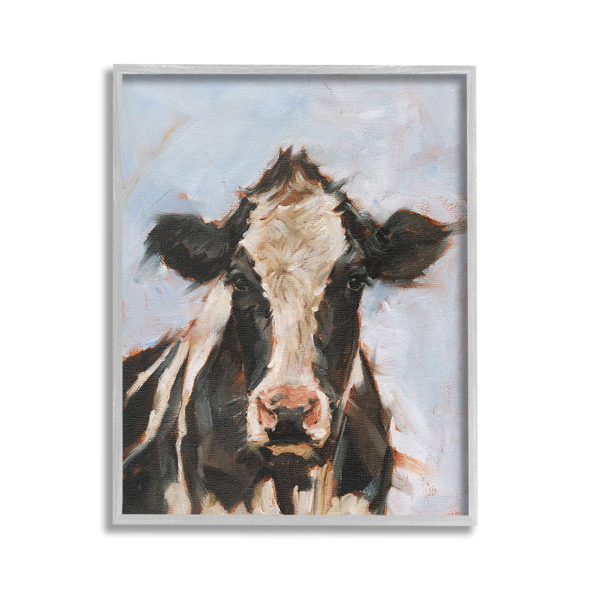 Stupell Industries Expressive Cow Portrait Animals & Insects Painting Gray Framed Art Print Wall Art, 24 x 30
