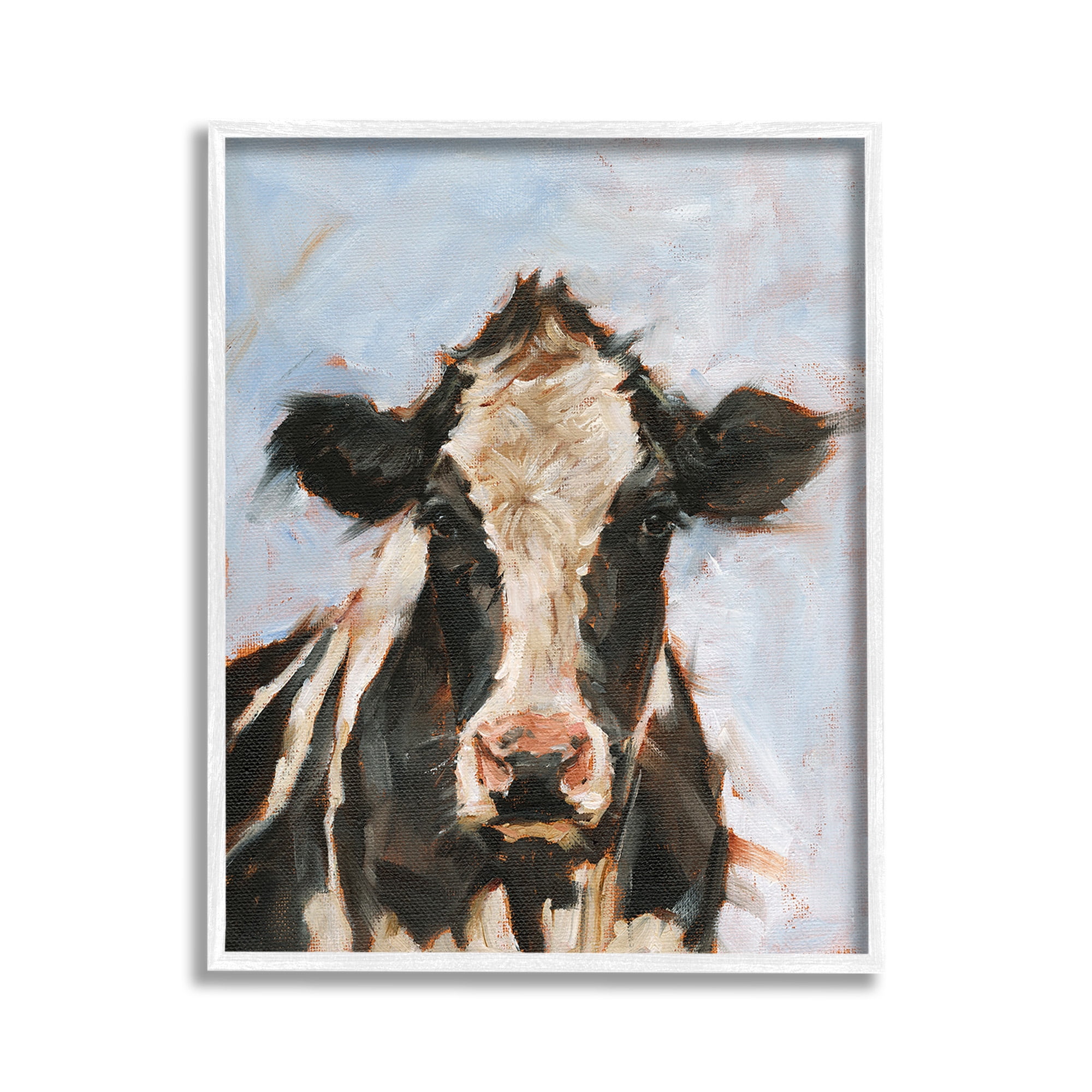 Stupell Industries Expressive Cow Portrait Animals & Insects Painting White Framed Art Print Wall Art, 11 x 14