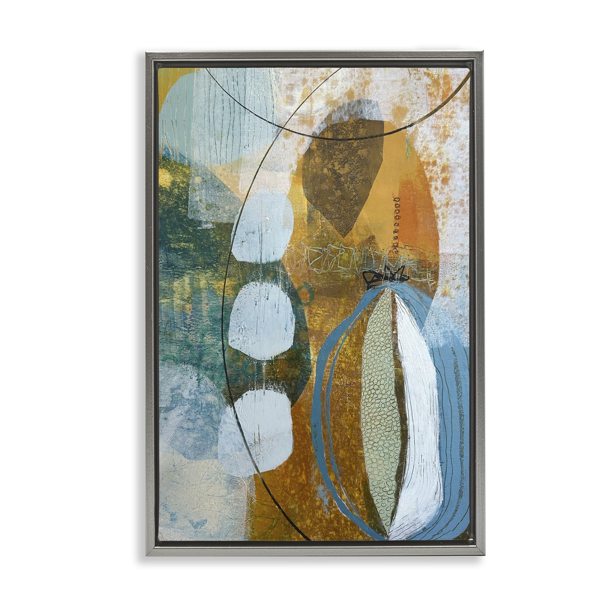 Stupell Industries Expressive Distressed Abstract Abstract Painting Gray Floater Framed Canvas Art Print Wall Art, 17 x 25