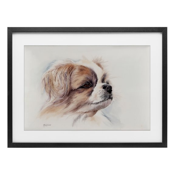 Expressive Dog Face Portrait Black Framed Print Under Glass, 20 x 14, Made In USA